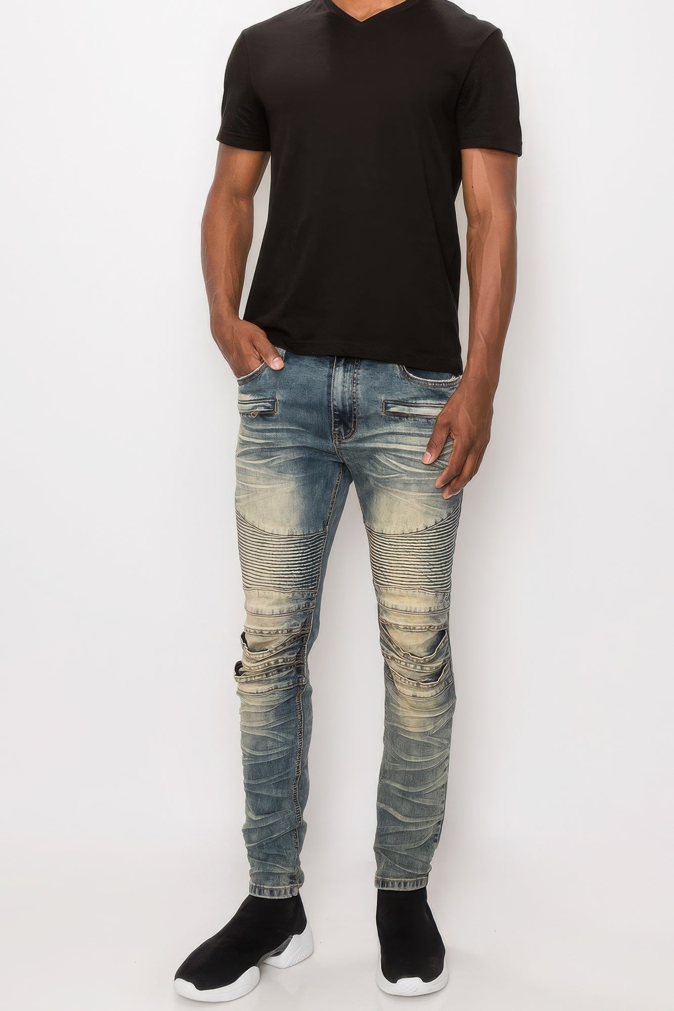Men Creased Biker Denim Jeans product image