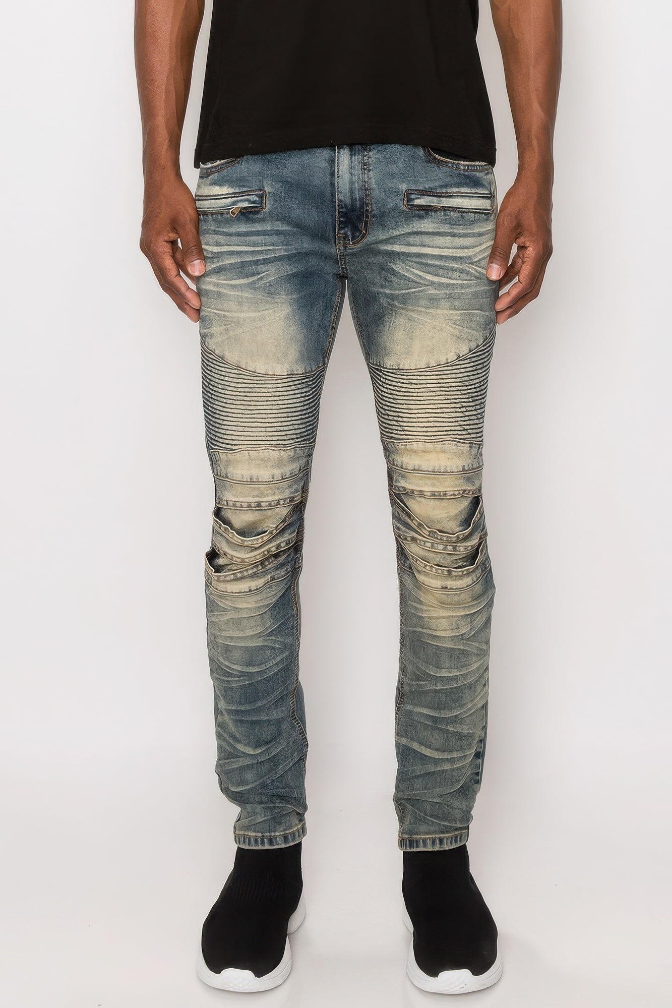 Men Creased Biker Denim Jeans product image