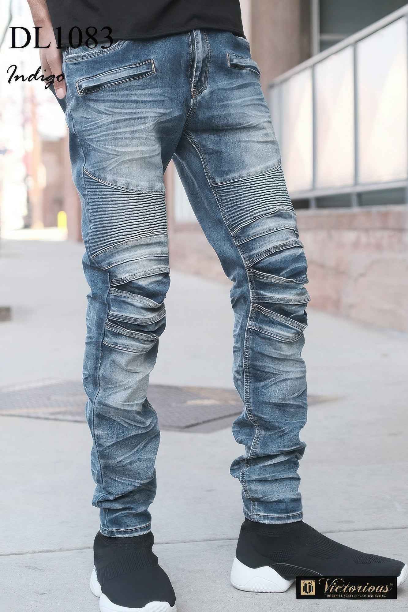 Men Creased Biker Denim Jeans Men Creased Biker Denim Jeans