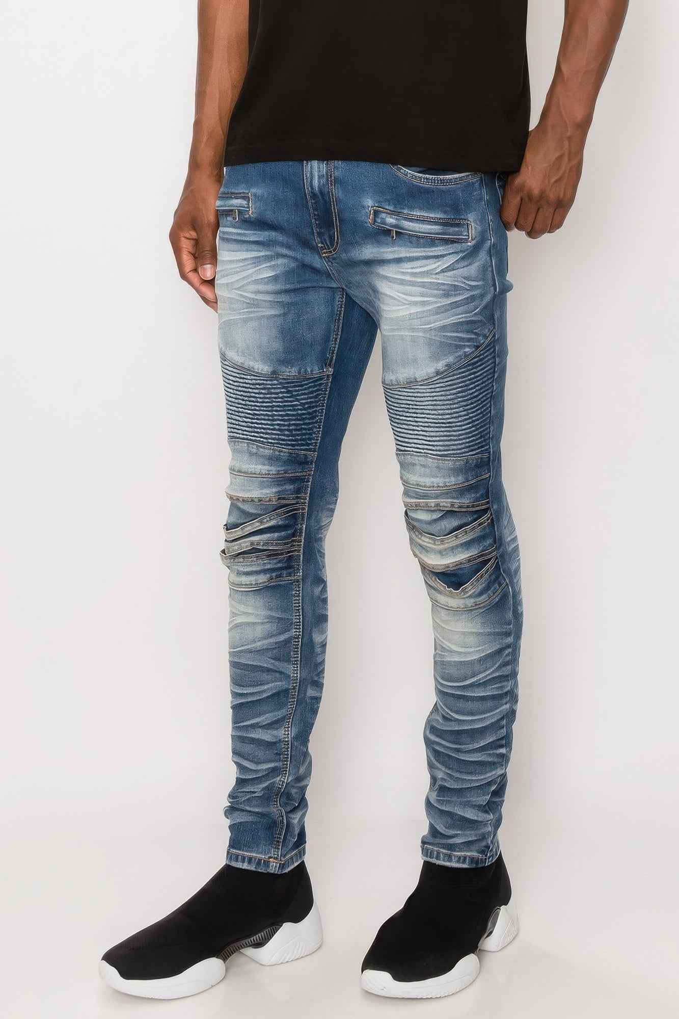 Men Creased Biker Denim Jeans Men Creased Biker Denim Jeans