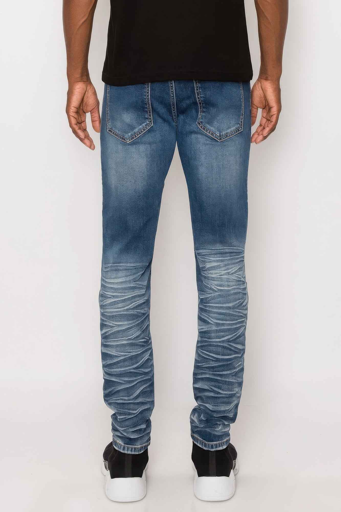 Men Creased Biker Denim Jeans Men Creased Biker Denim Jeans