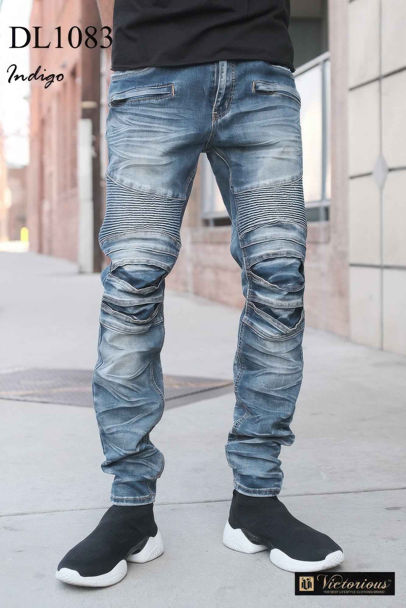 Men Creased Biker Denim Jeans Men Creased Biker Denim Jeans