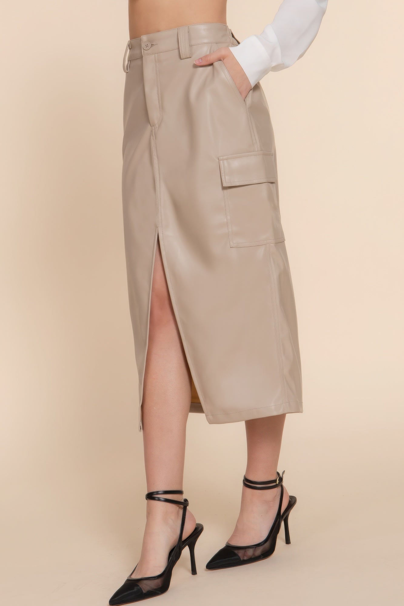 Faux Leather Midi Cargo Skirt product image