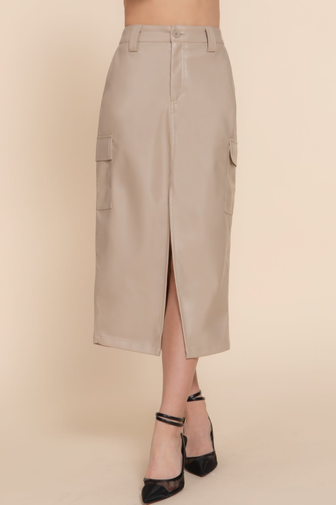 Faux Leather Midi Cargo Skirt product image