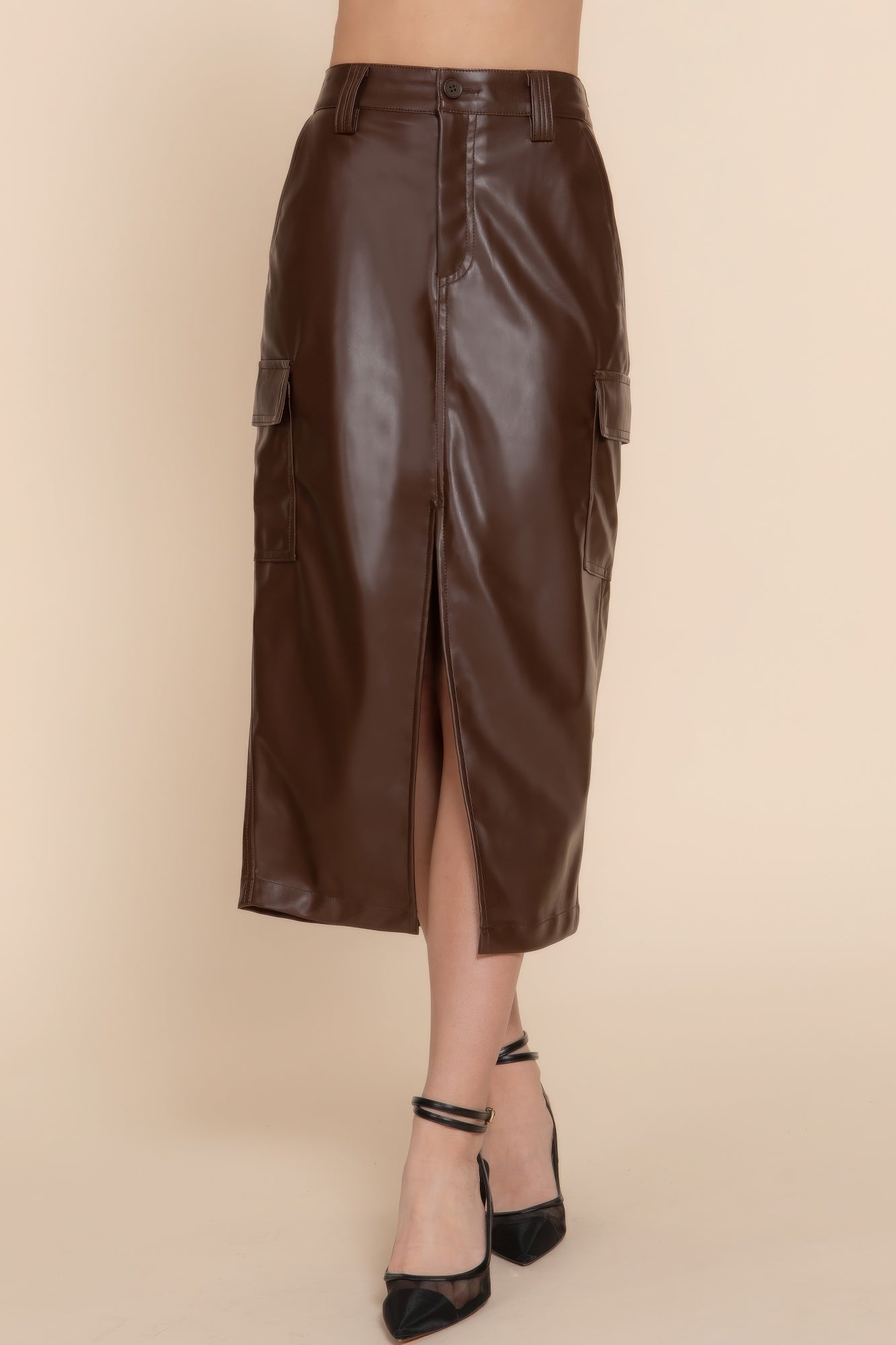 Faux Leather Midi Cargo Skirt product image