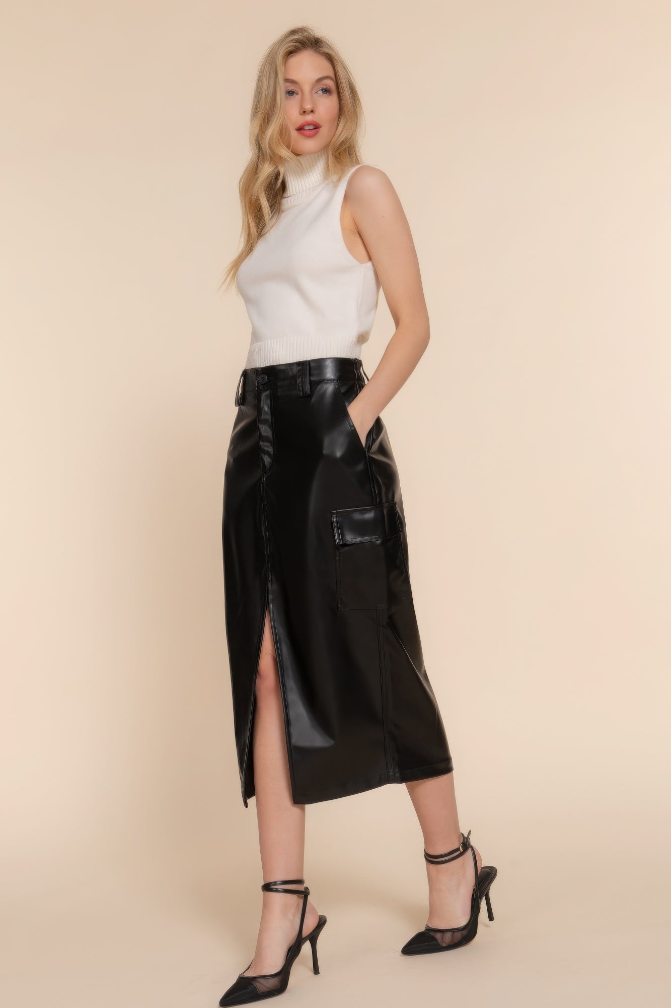 Faux Leather Midi Cargo Skirt product image