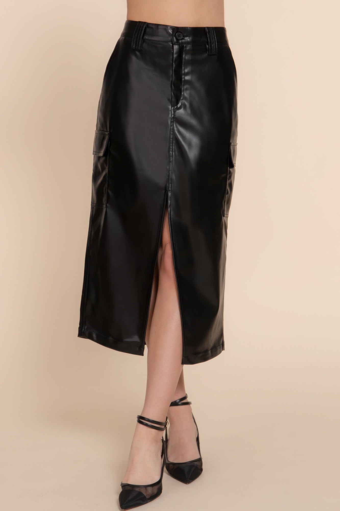 Faux Leather Midi Cargo Skirt product image