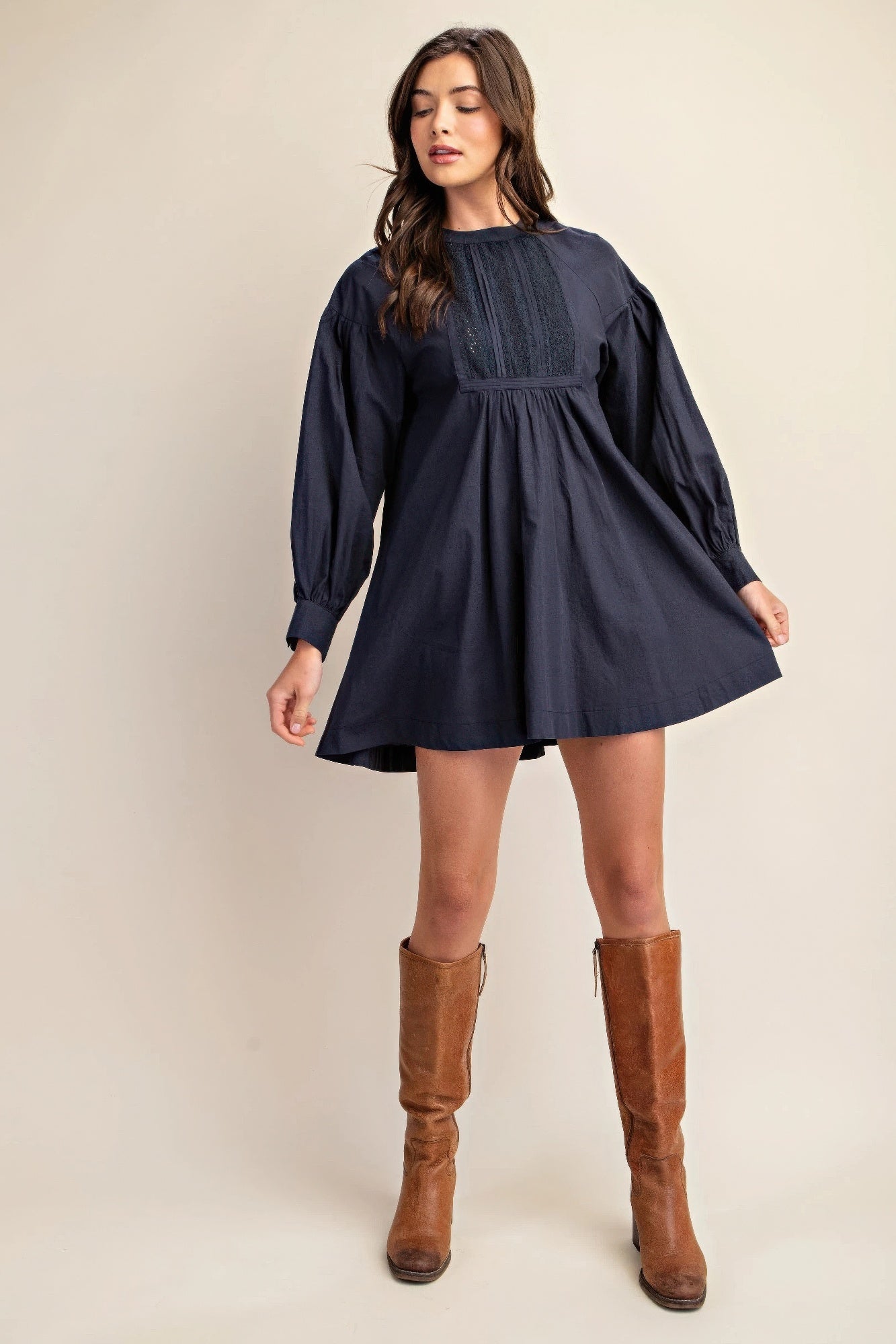 Long sleeve mini dress with lace detail product image