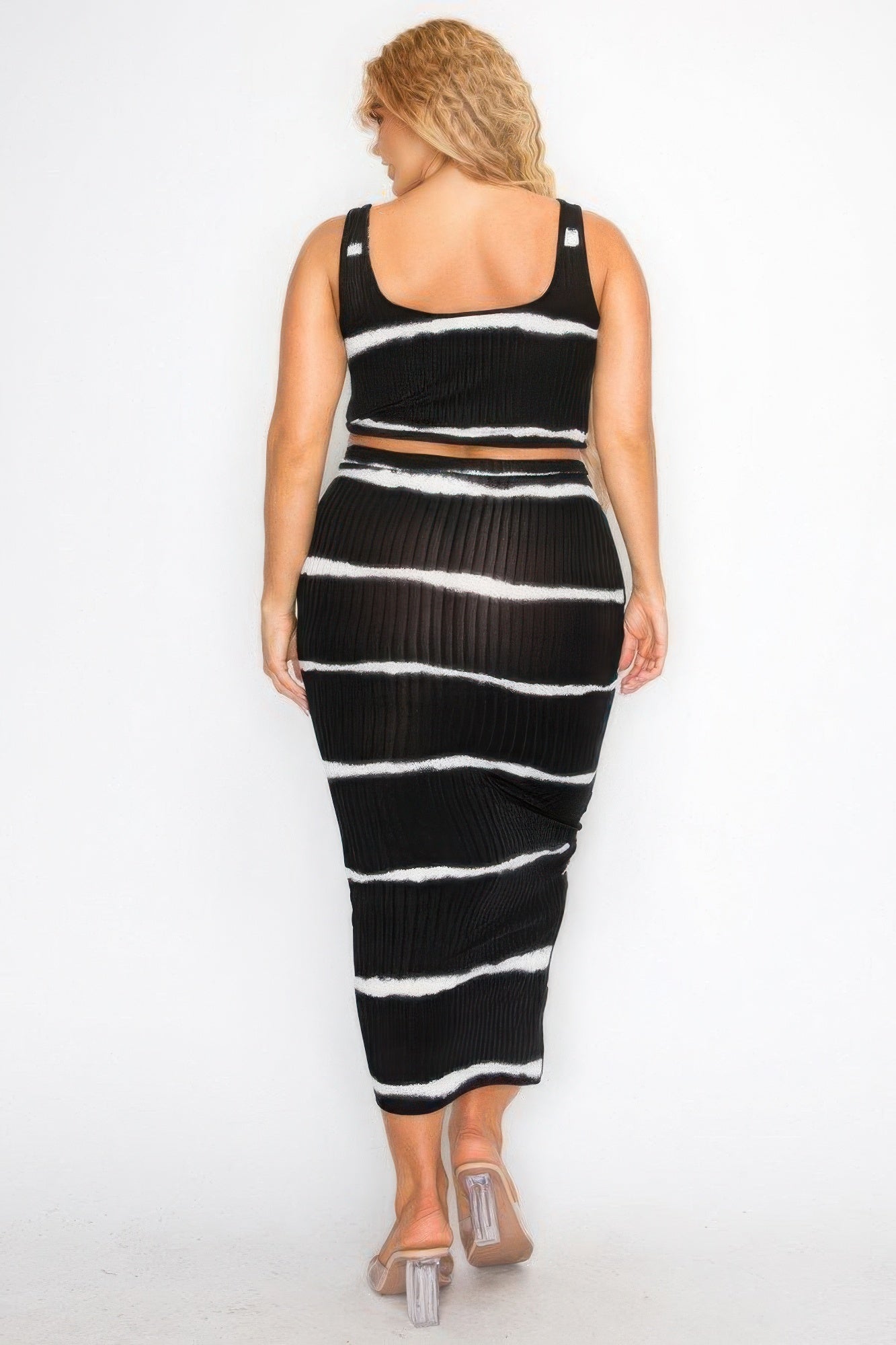 Plus sleeveless tie dye stripe 2 piece skirt set product image