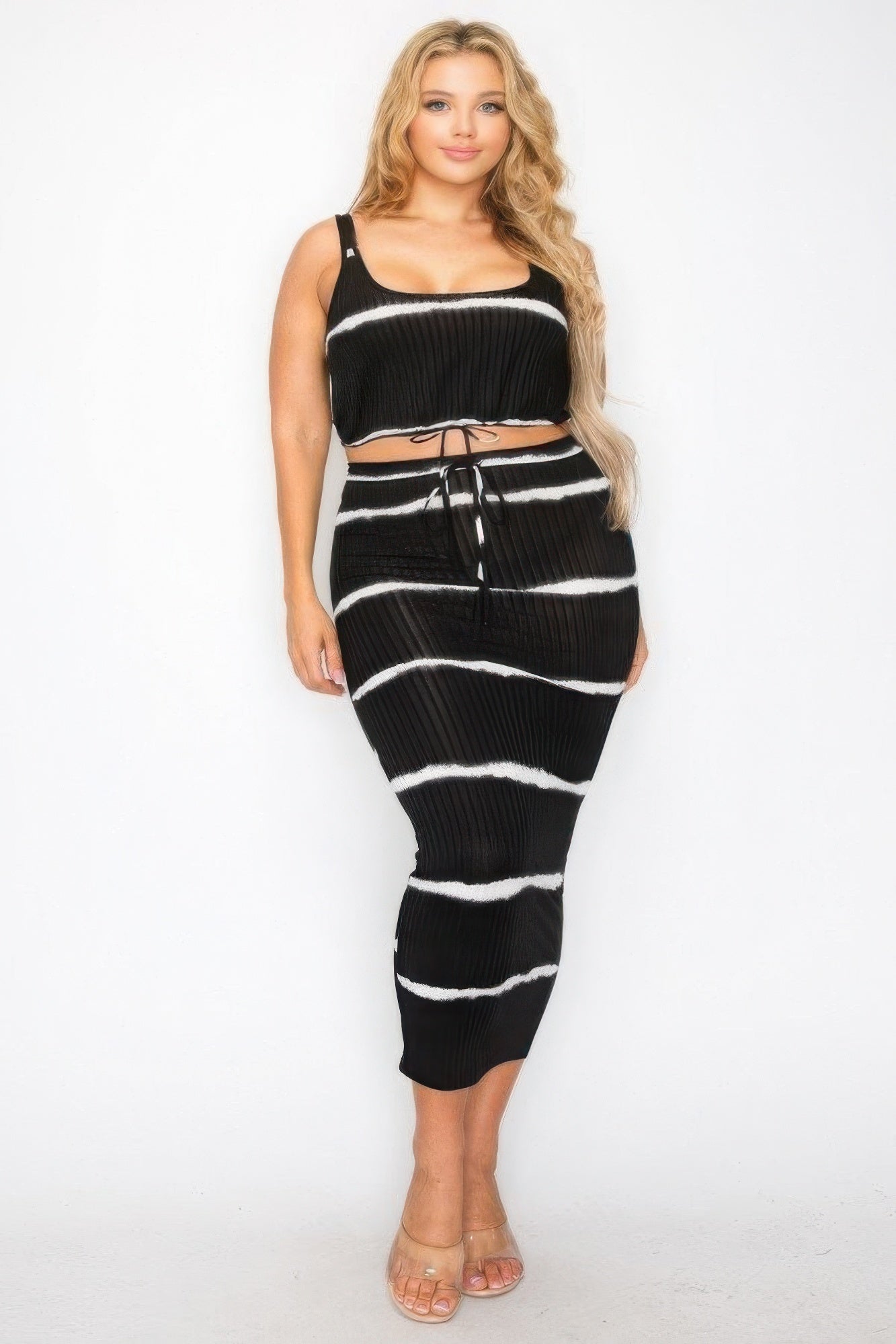 Plus sleeveless tie dye stripe 2 piece skirt set product image
