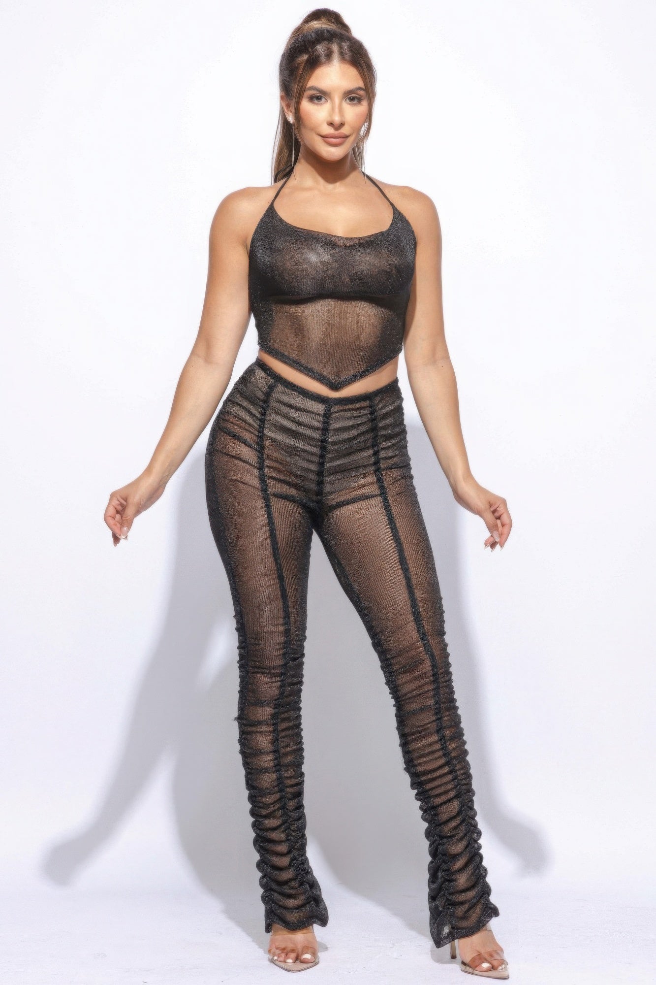 Halter Top Ruched Pants Set product image