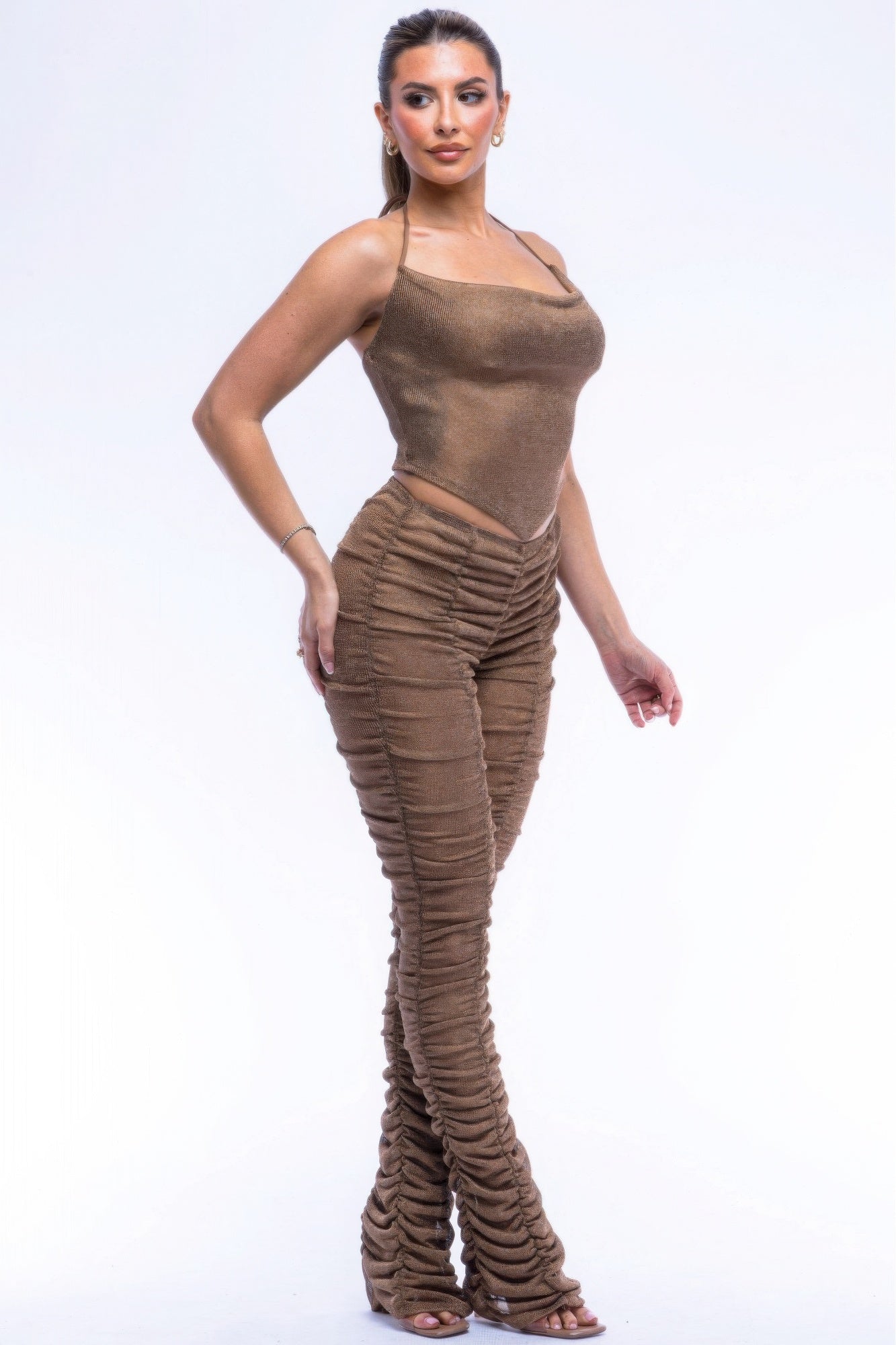 Halter Top Ruched Pants Set product image