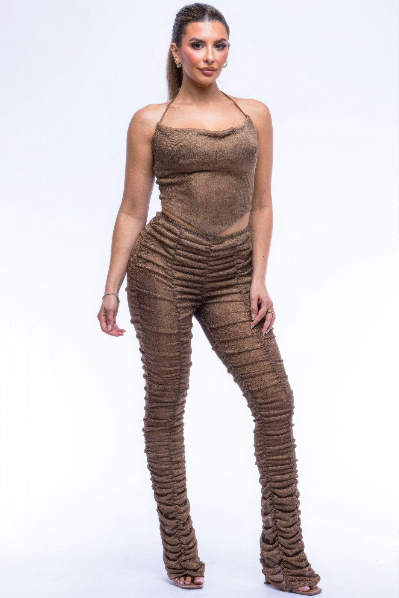 Halter Top Ruched Pants Set product image