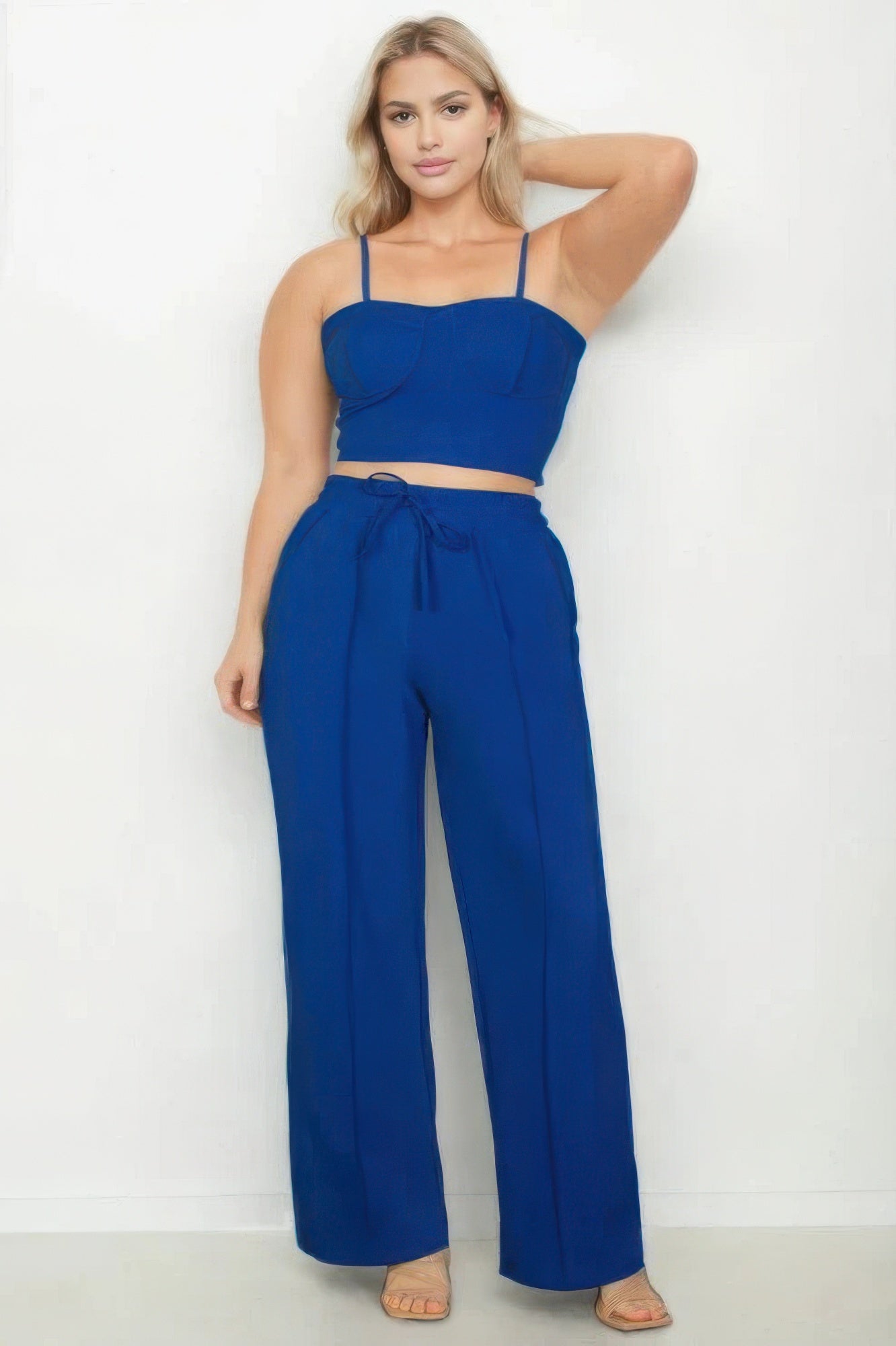 Plus Bustier Crop Cami Top & Slant Pocket Straight Pants product image