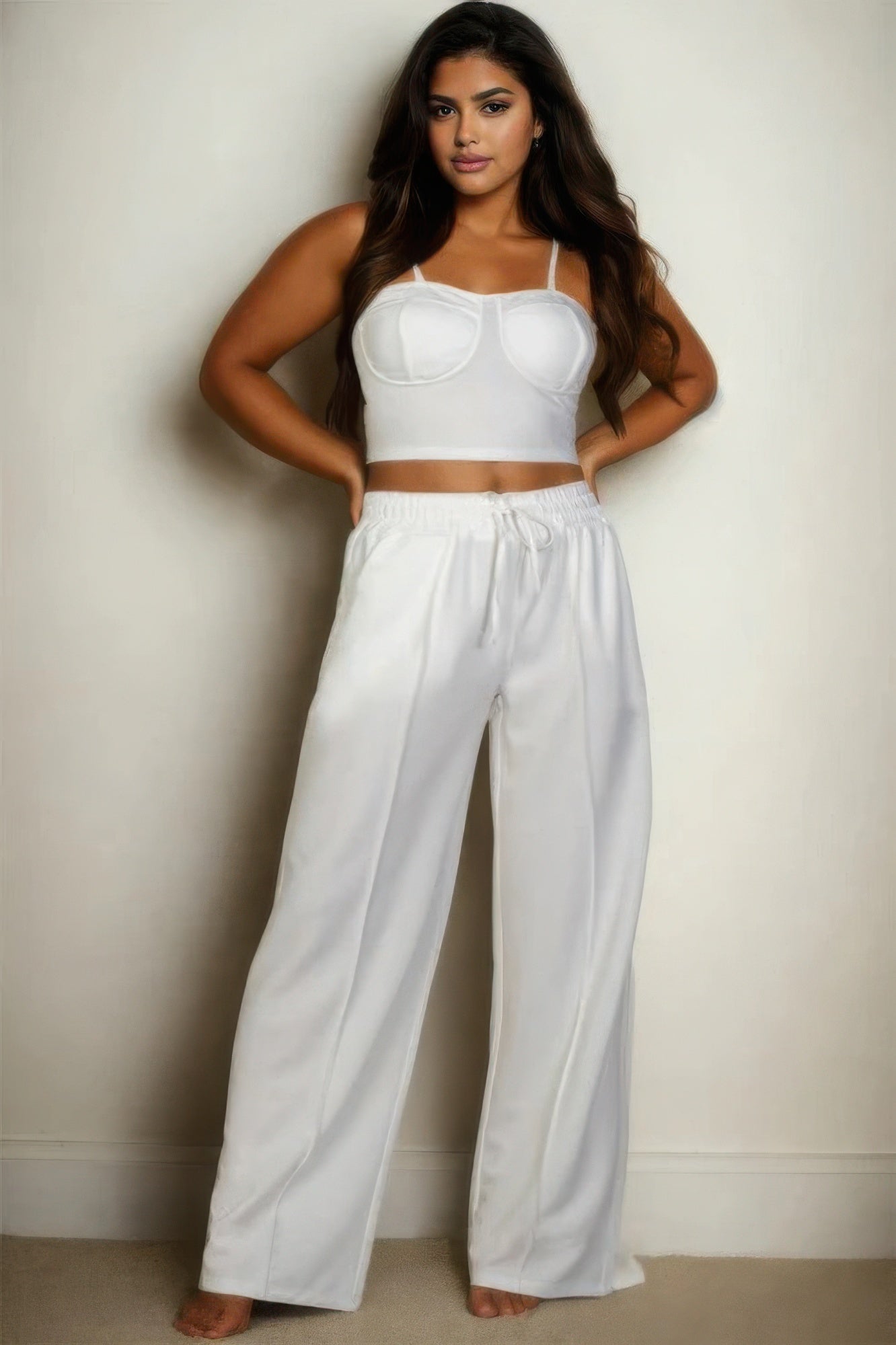 Plus Bustier Crop Cami Top & Slant Pocket Straight Pants product image