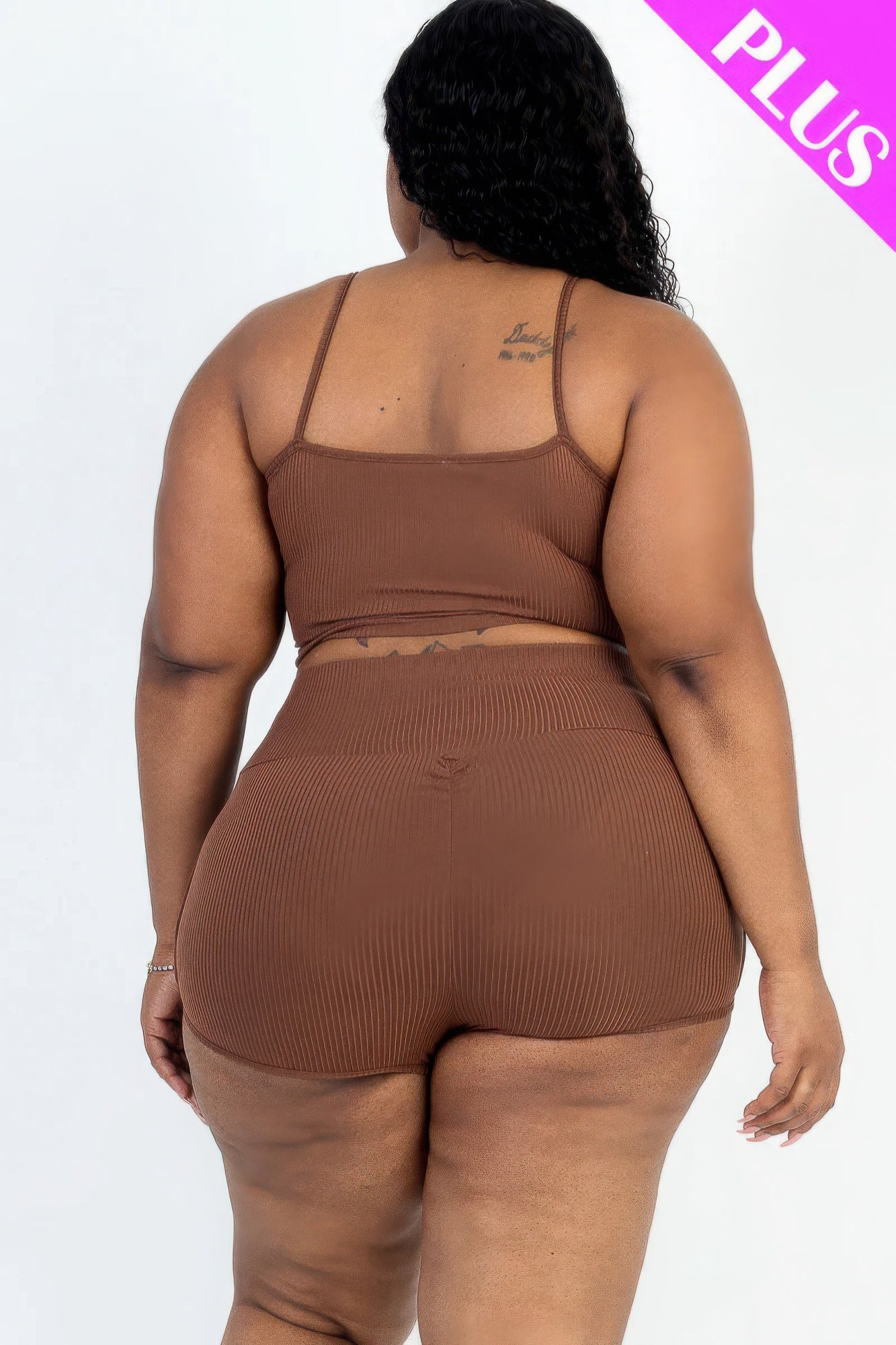 Plus Size Ribbed Cami Crop Top & Ruched Shorts Set product image