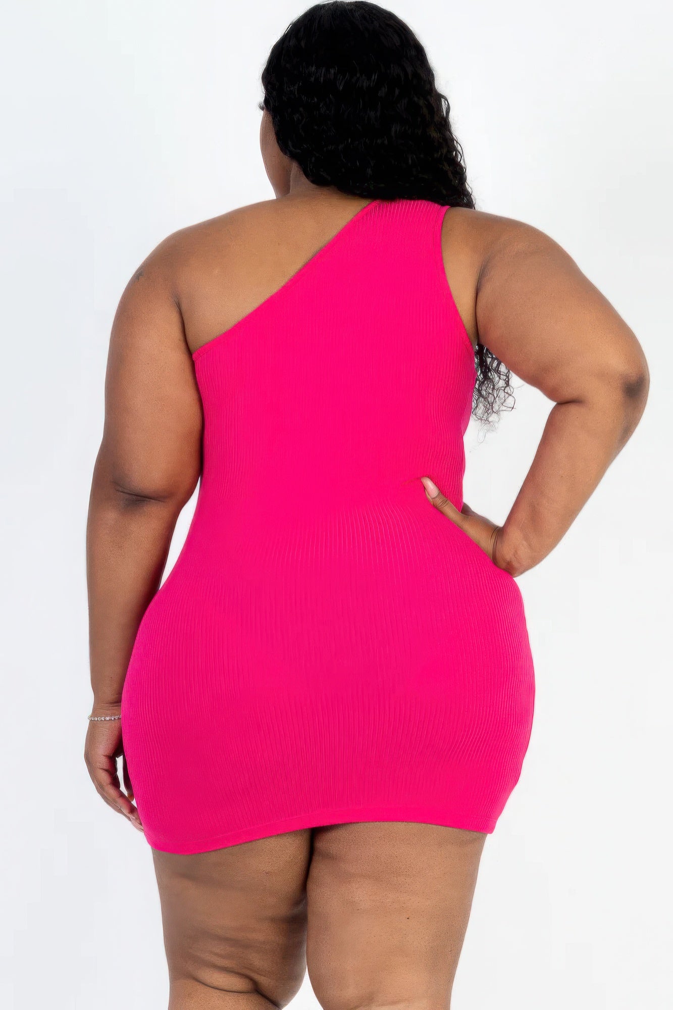 Plus Size Ribbed One Shoulder Cutout Front Casual Mini Bodycon Dress product image