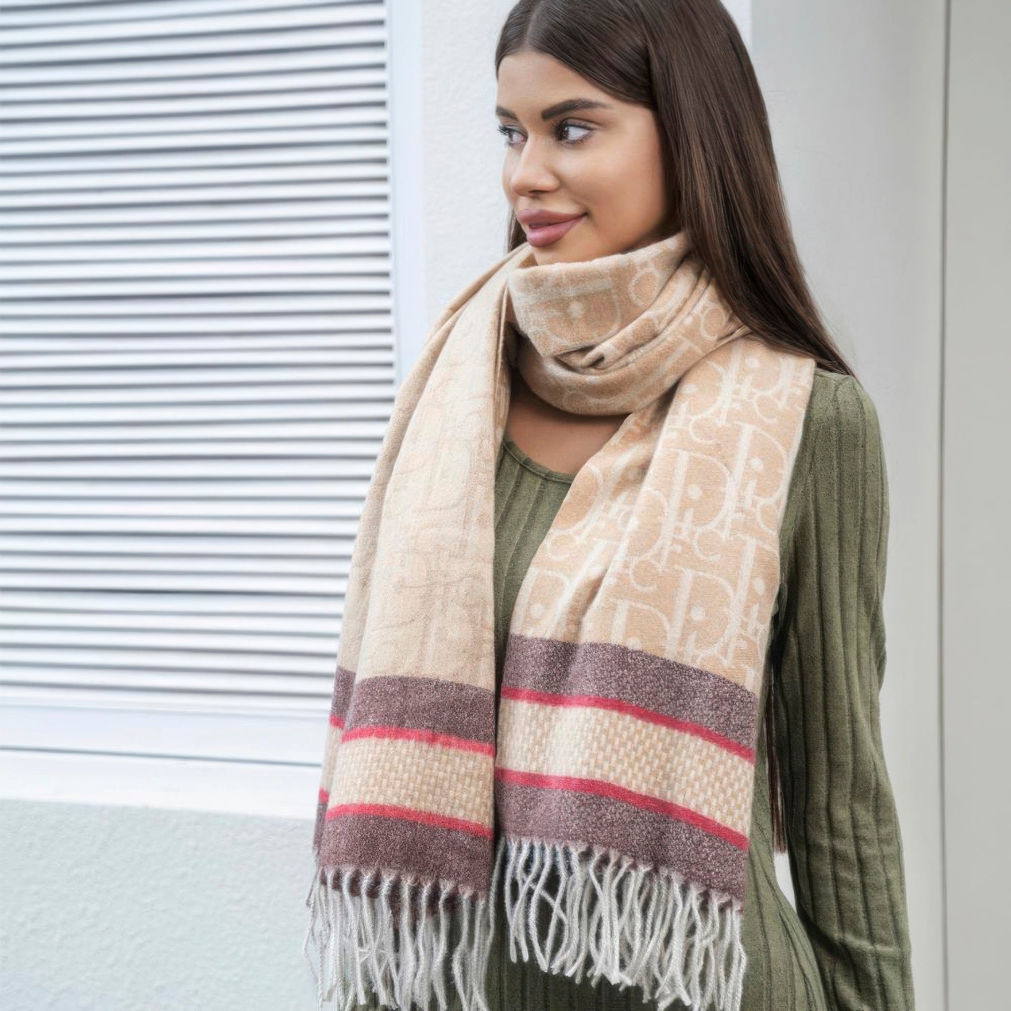 Double stripe blanket scarf with tassel product image