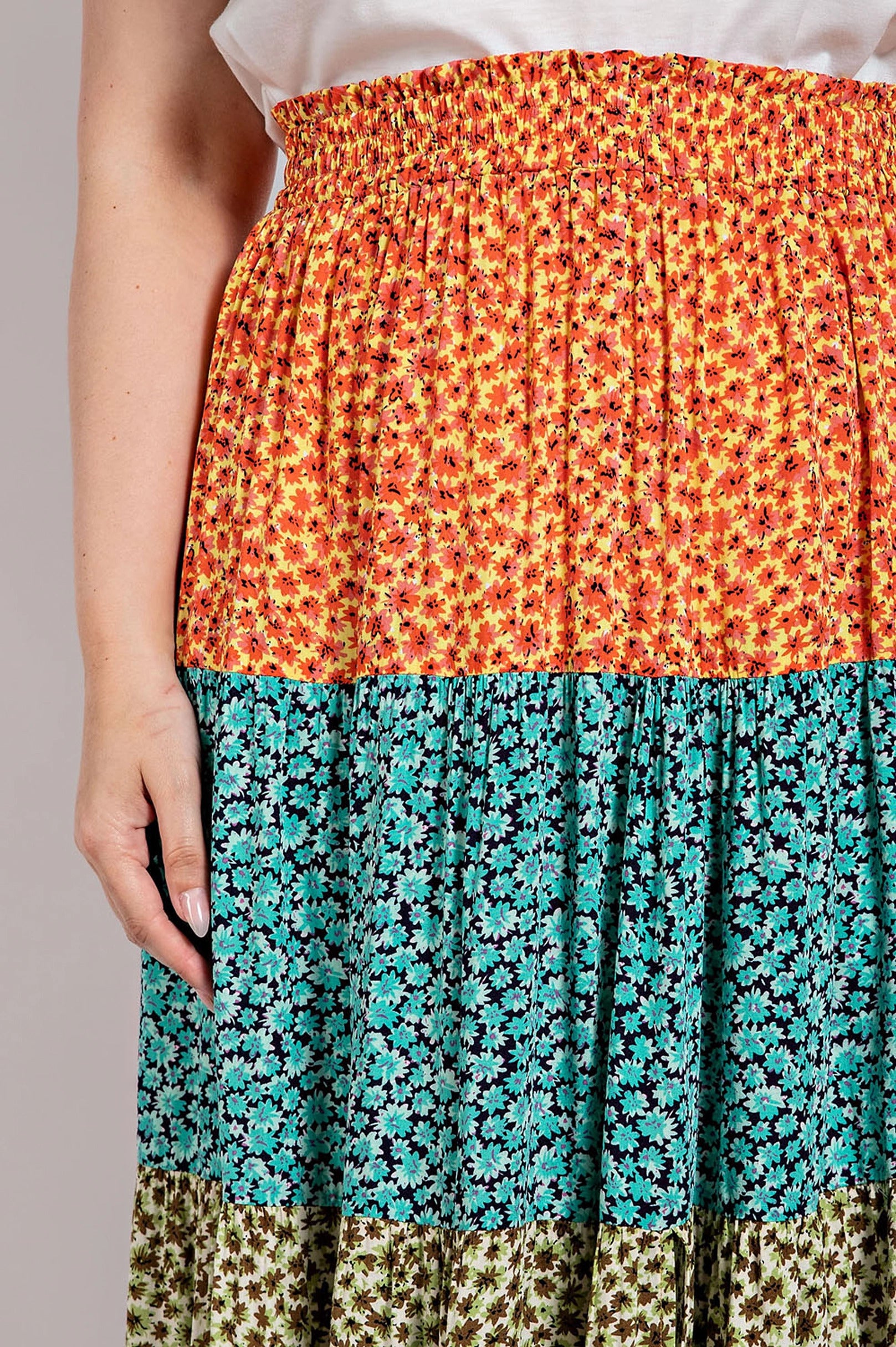 Ditsy floral color block skirt with front slit product image