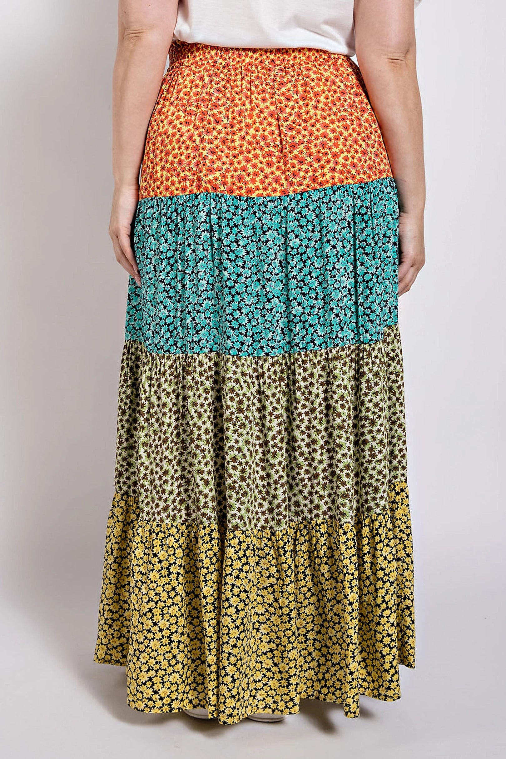 Ditsy floral color block skirt with front slit product image