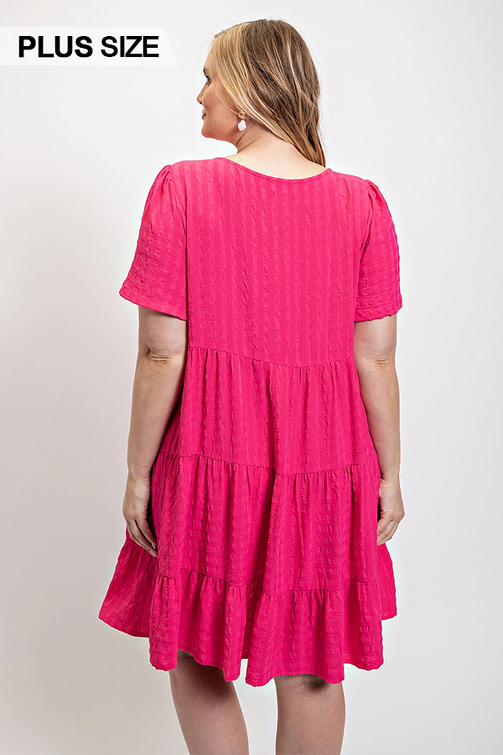 Textured woven tiered dress with tassel tie and pockets product image