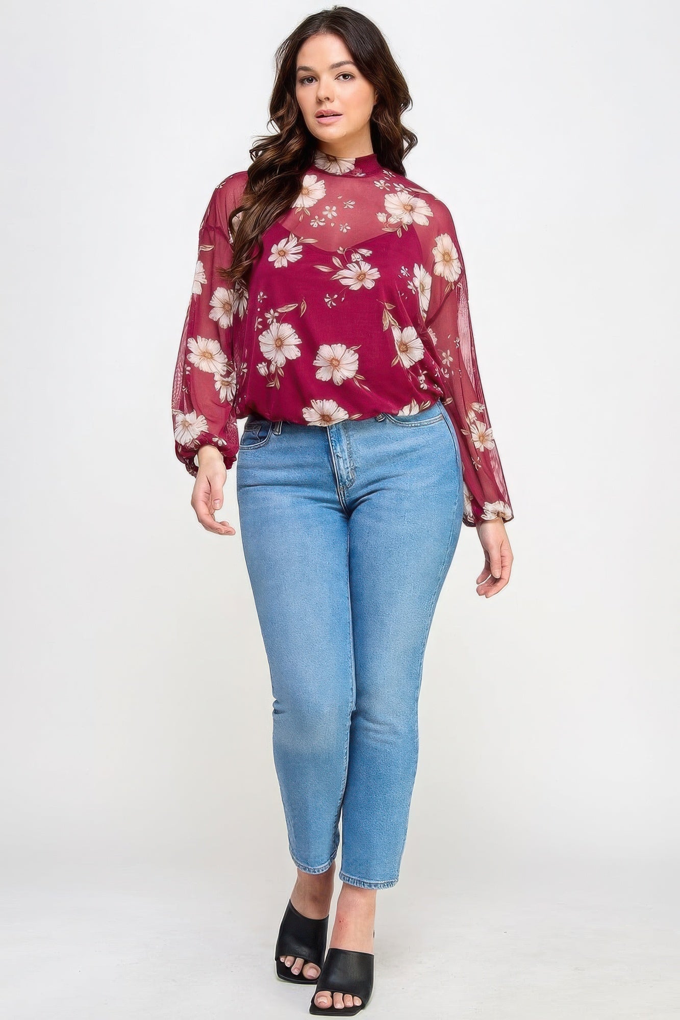 Mesh Floral Ls Top W/cami product image