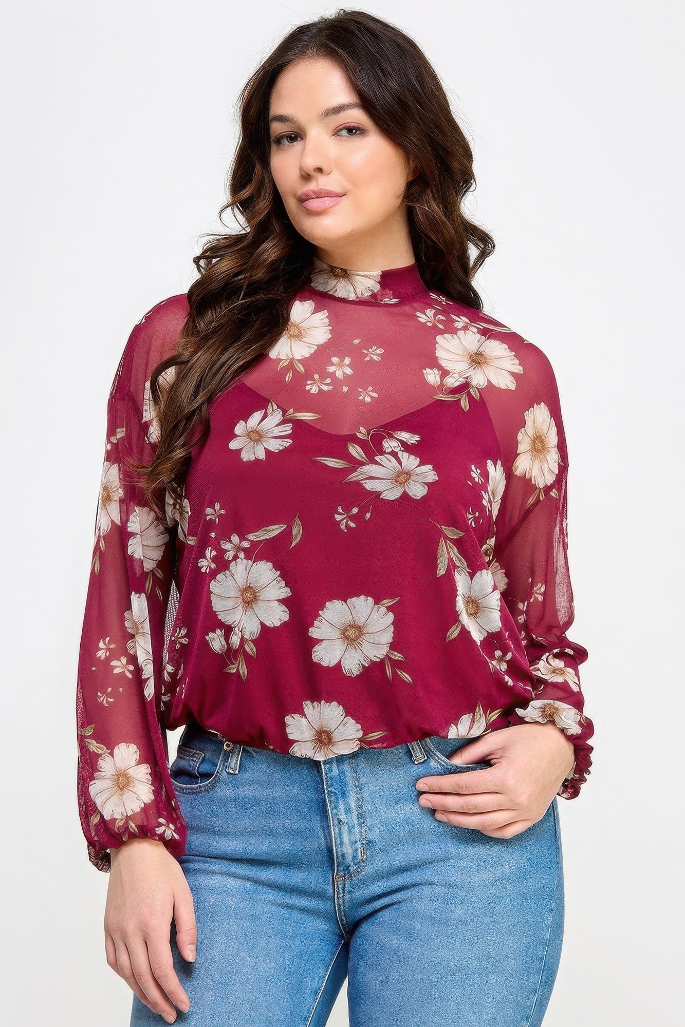 Mesh Floral Ls Top W/cami product image