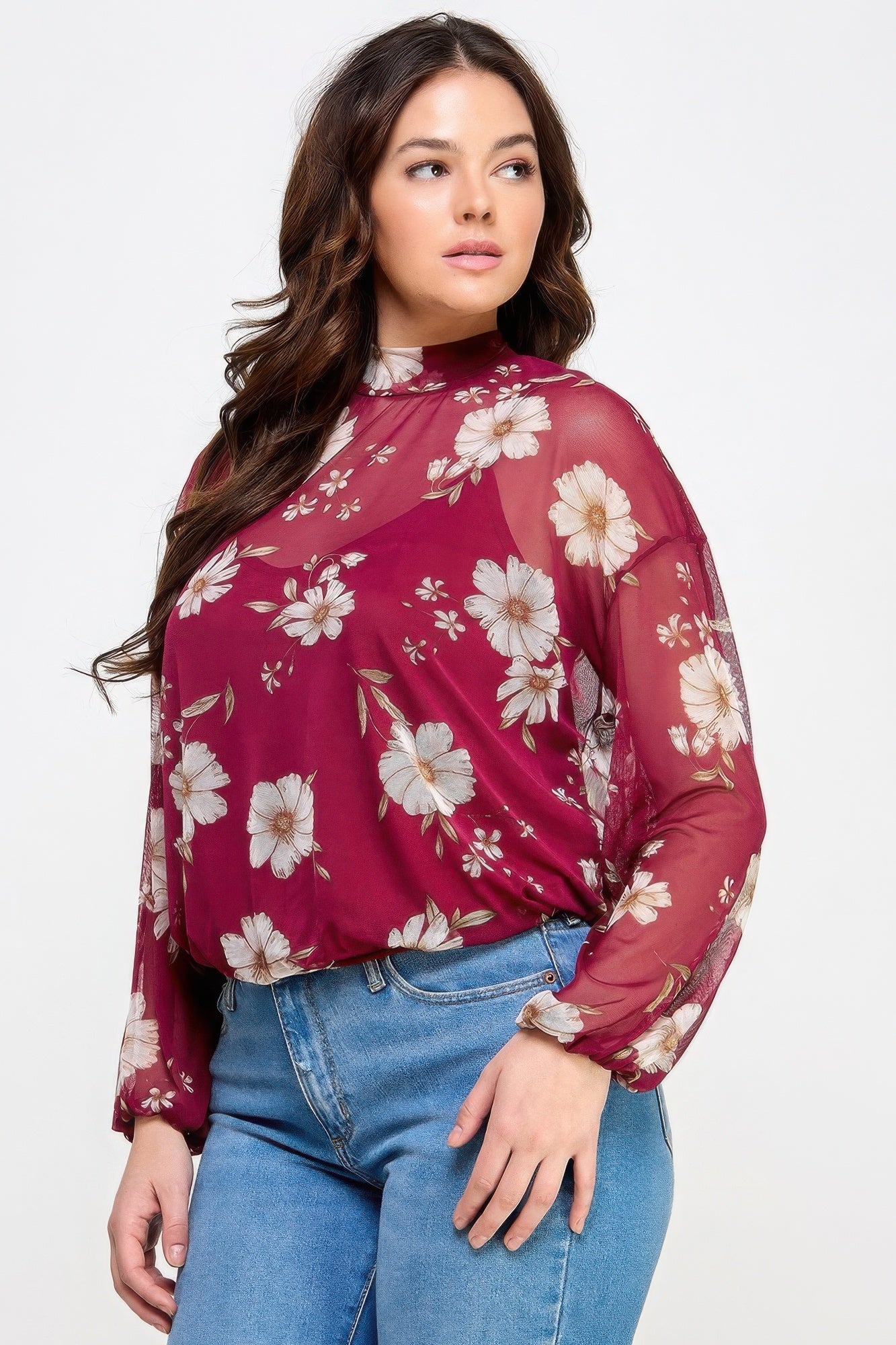 Mesh Floral Ls Top W/cami product image