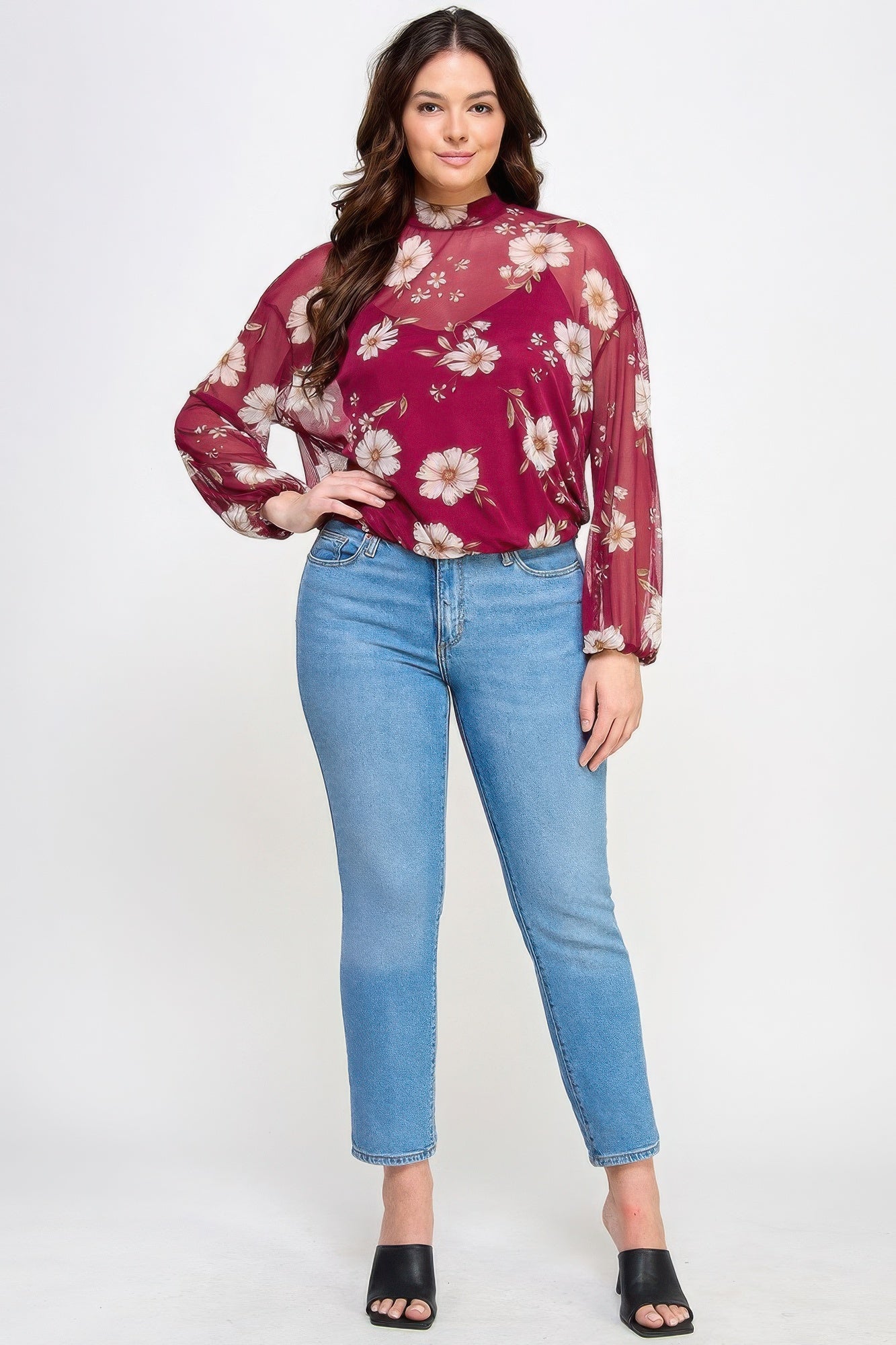 Mesh Floral Ls Top W/cami product image