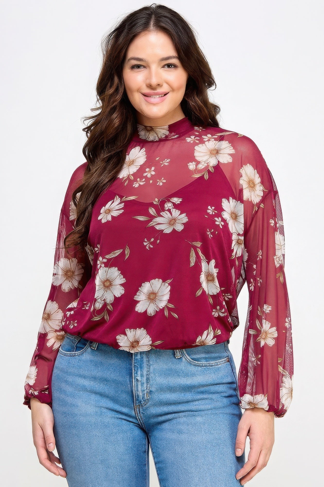 Mesh Floral Ls Top W/cami product image