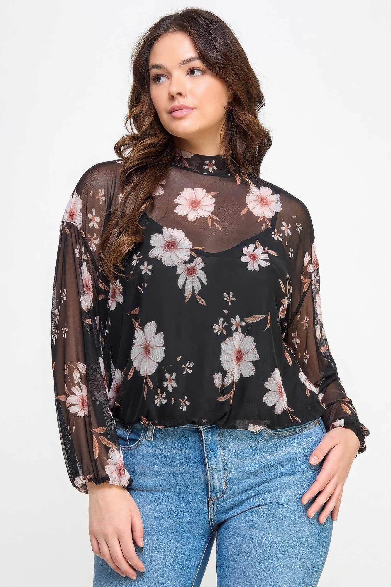 Mesh Floral Ls Top W/cami product image