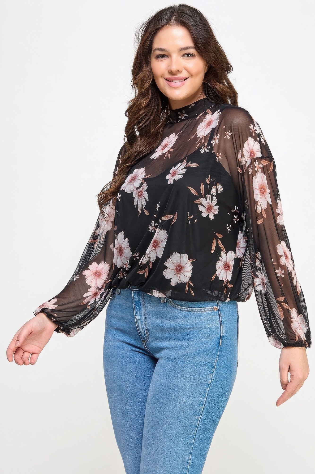 Mesh Floral Ls Top W/cami product image