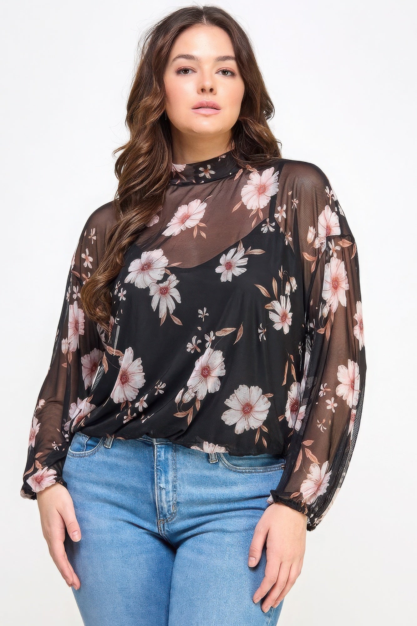 Mesh Floral Ls Top W/cami product image