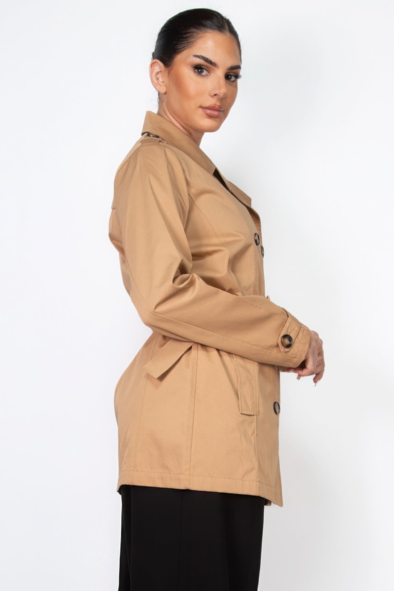 Double-breasted Notch Belted Coat product image