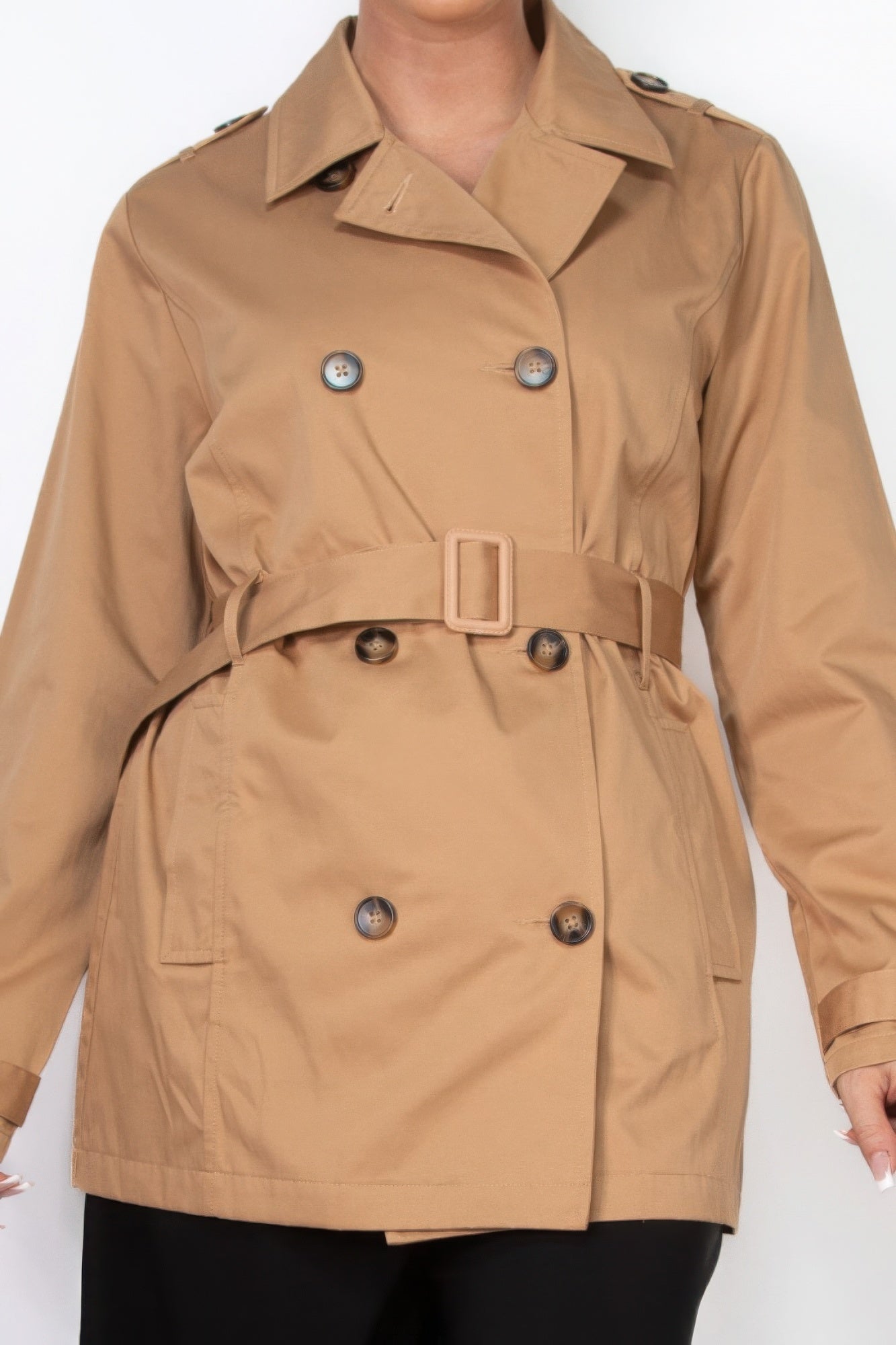 Double-breasted Notch Belted Coat product image