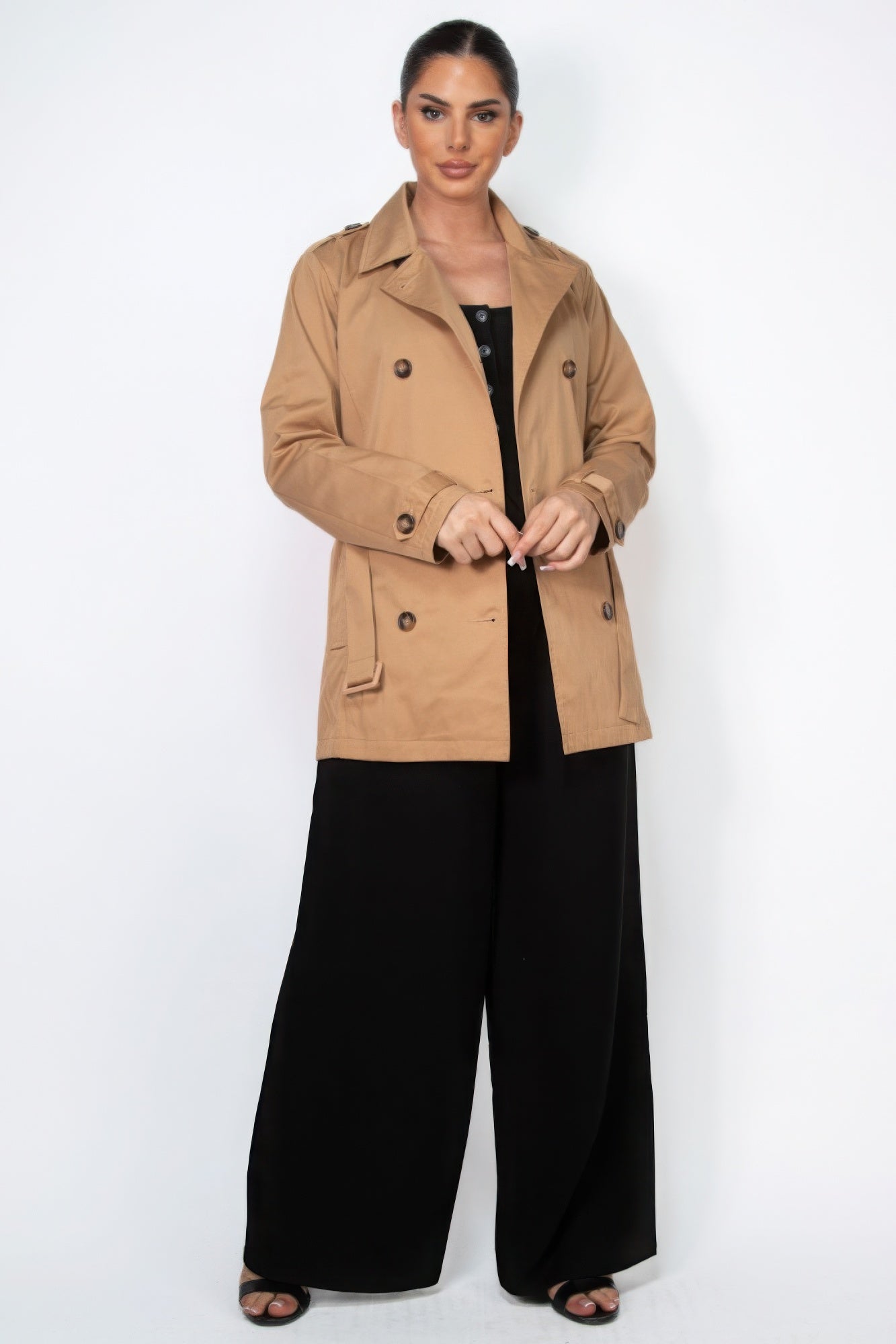 Double-breasted Notch Belted Coat product image