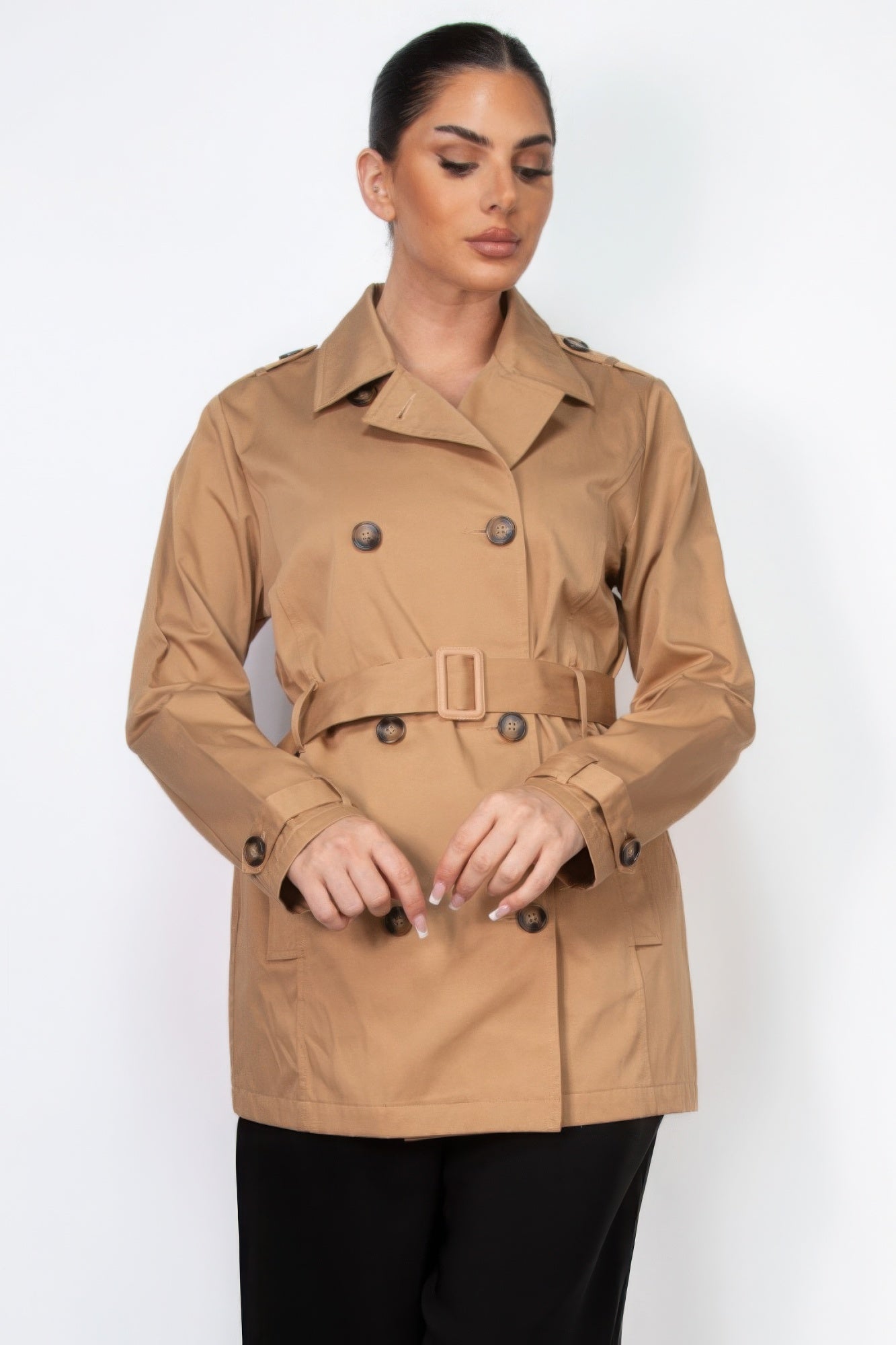Double-breasted Notch Belted Coat product image