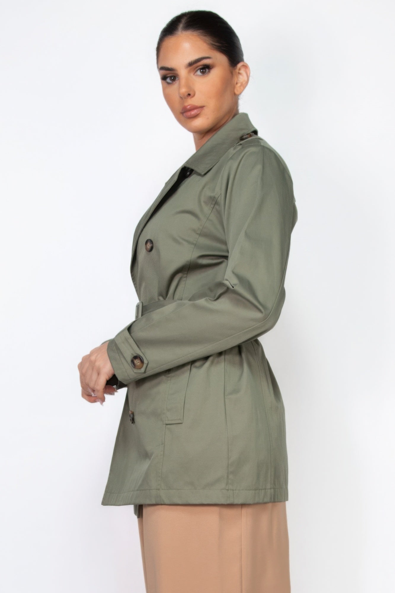 Double-breasted Notch Belted Coat product image