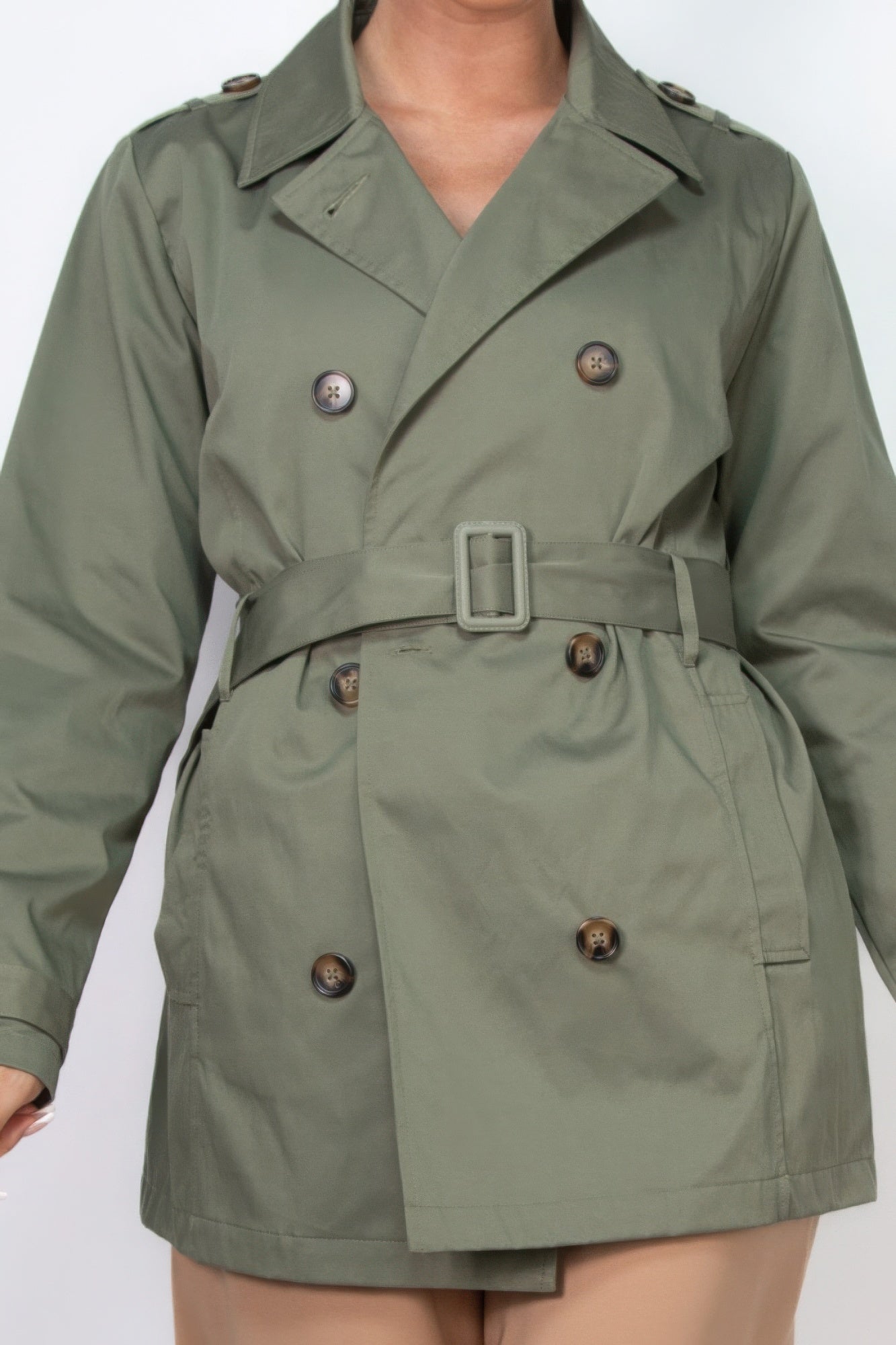 Double-breasted Notch Belted Coat product image