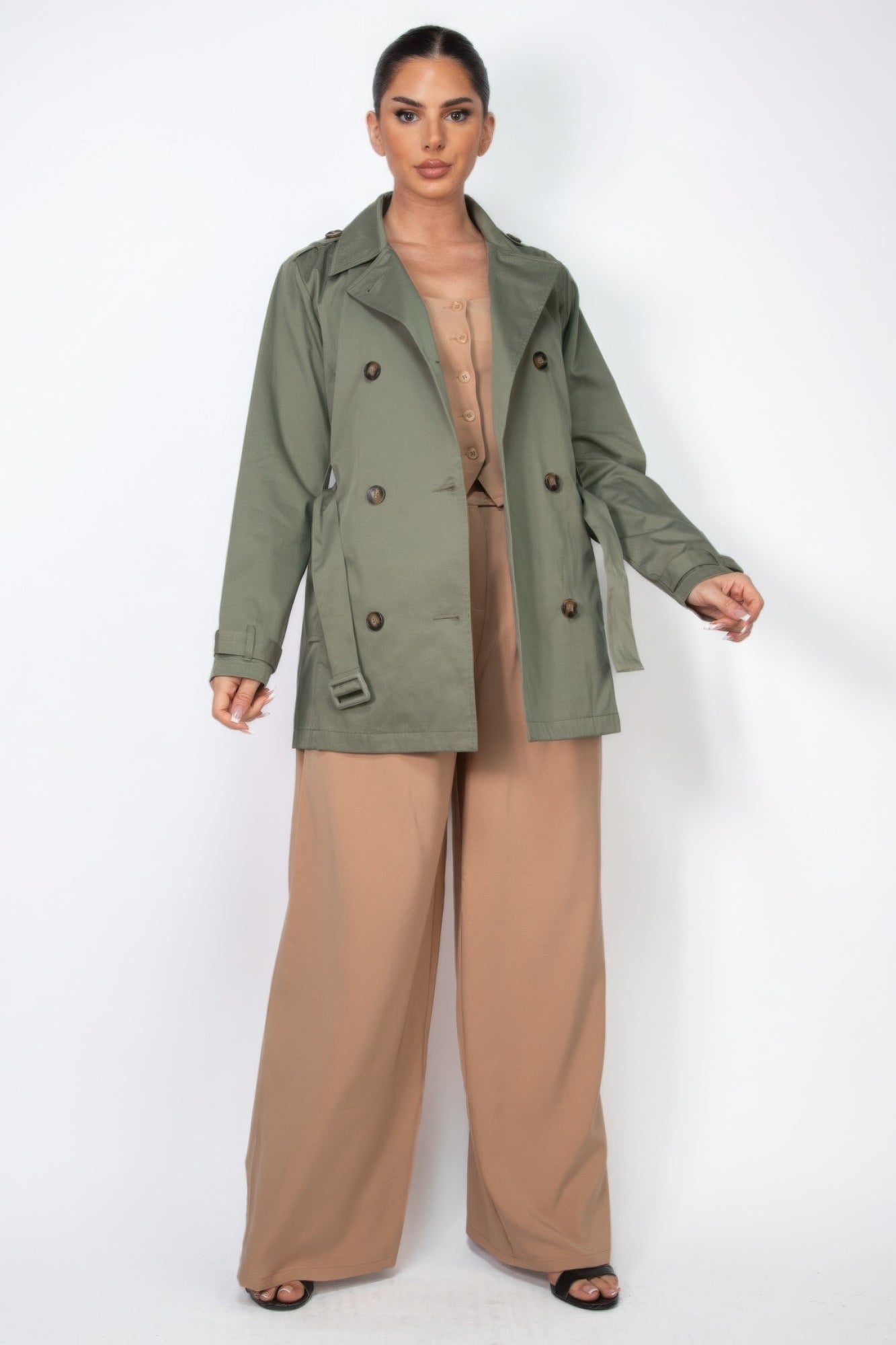 Double-breasted Notch Belted Coat product image