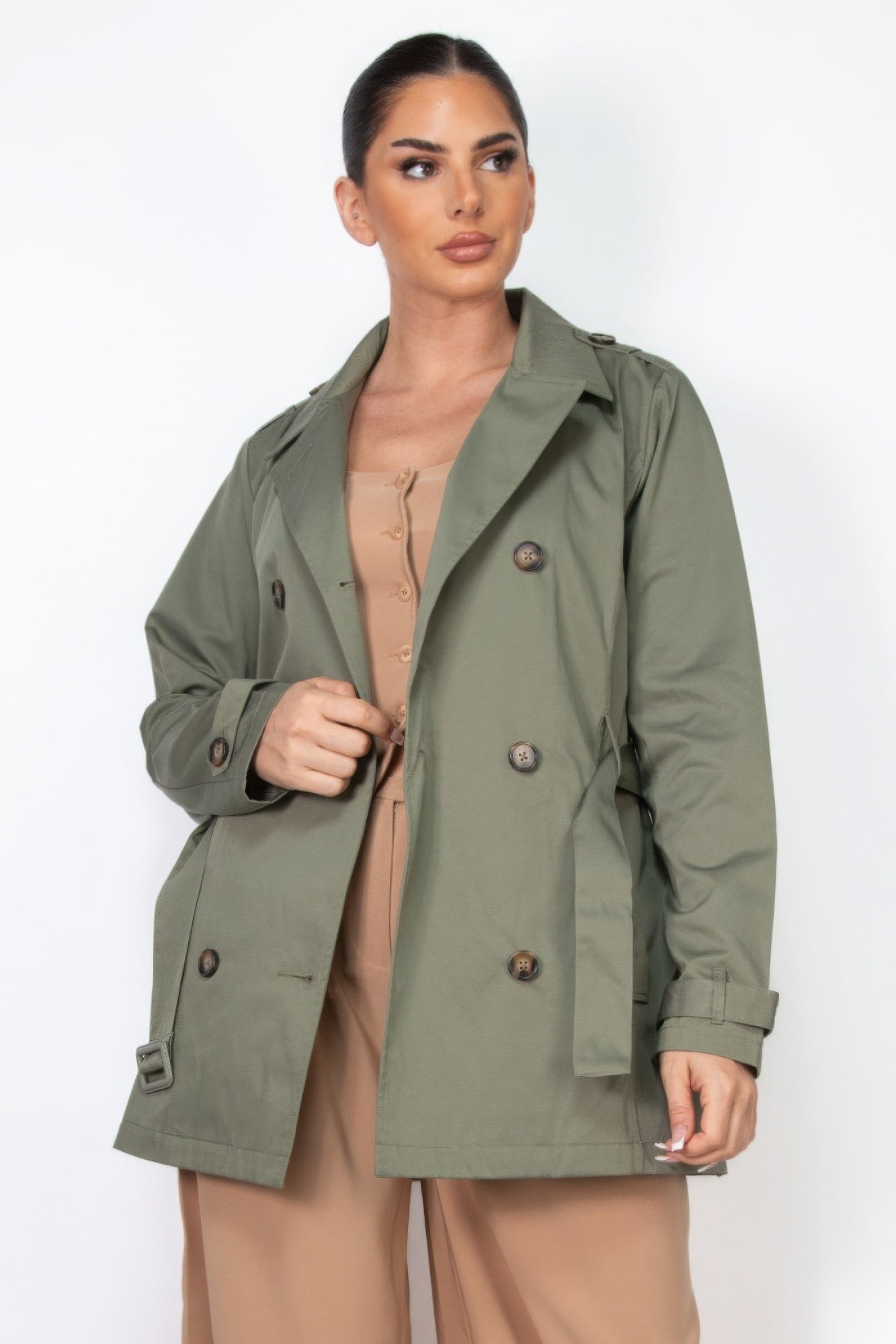 Double-breasted Notch Belted Coat product image