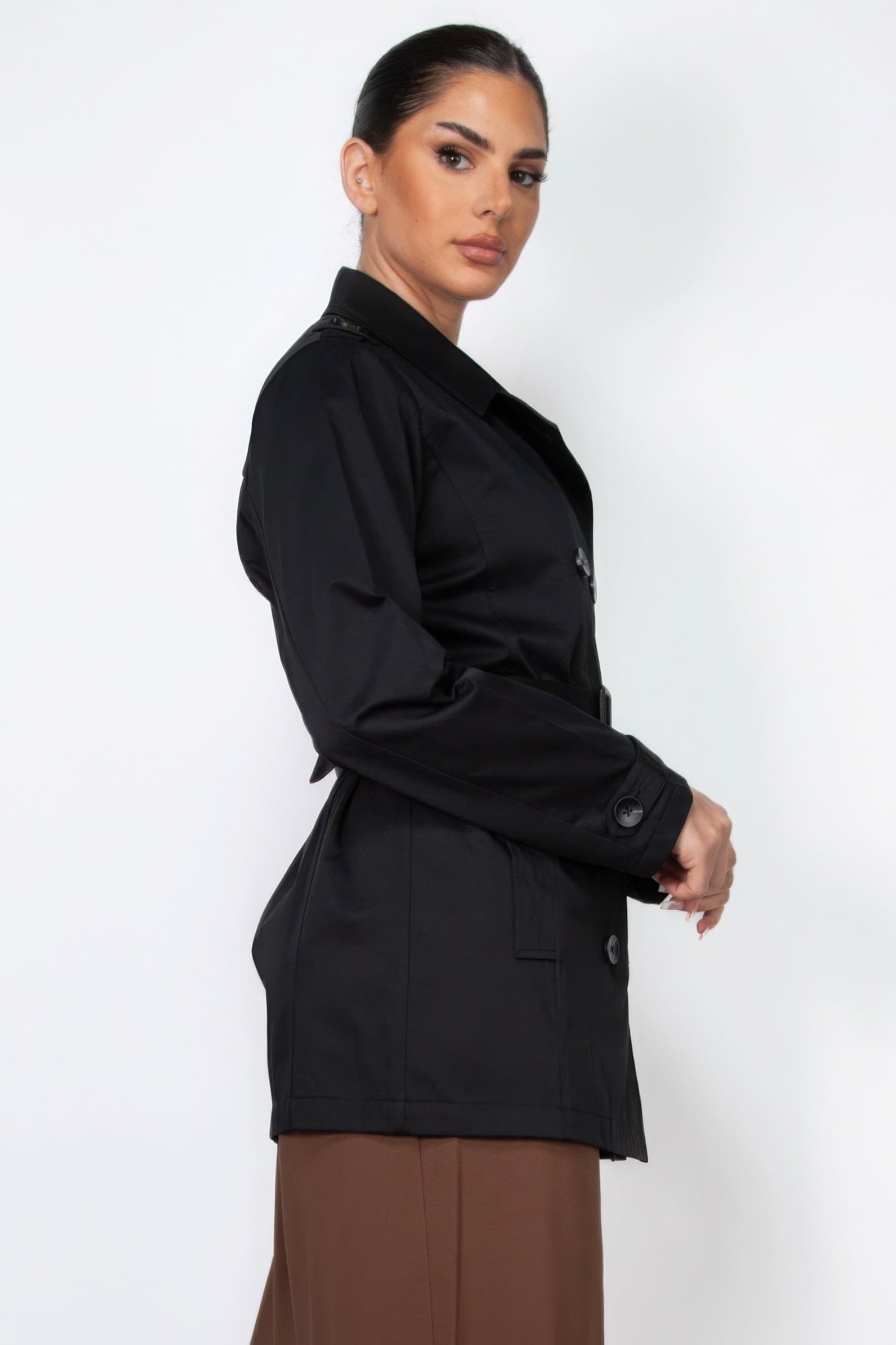 Double-breasted Notch Belted Coat product image