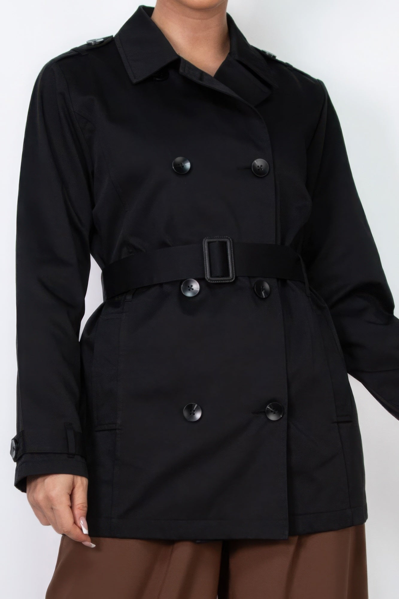 Double-breasted Notch Belted Coat product image