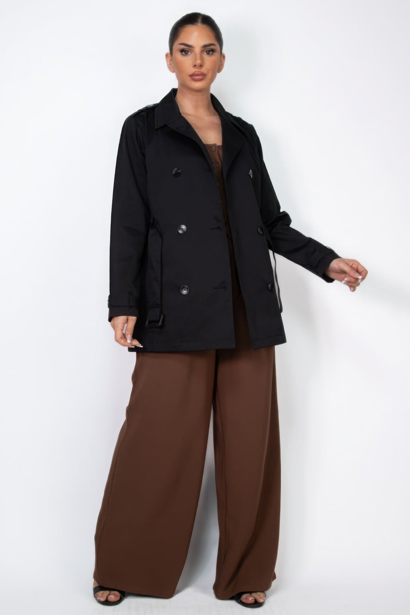 Double-breasted Notch Belted Coat product image