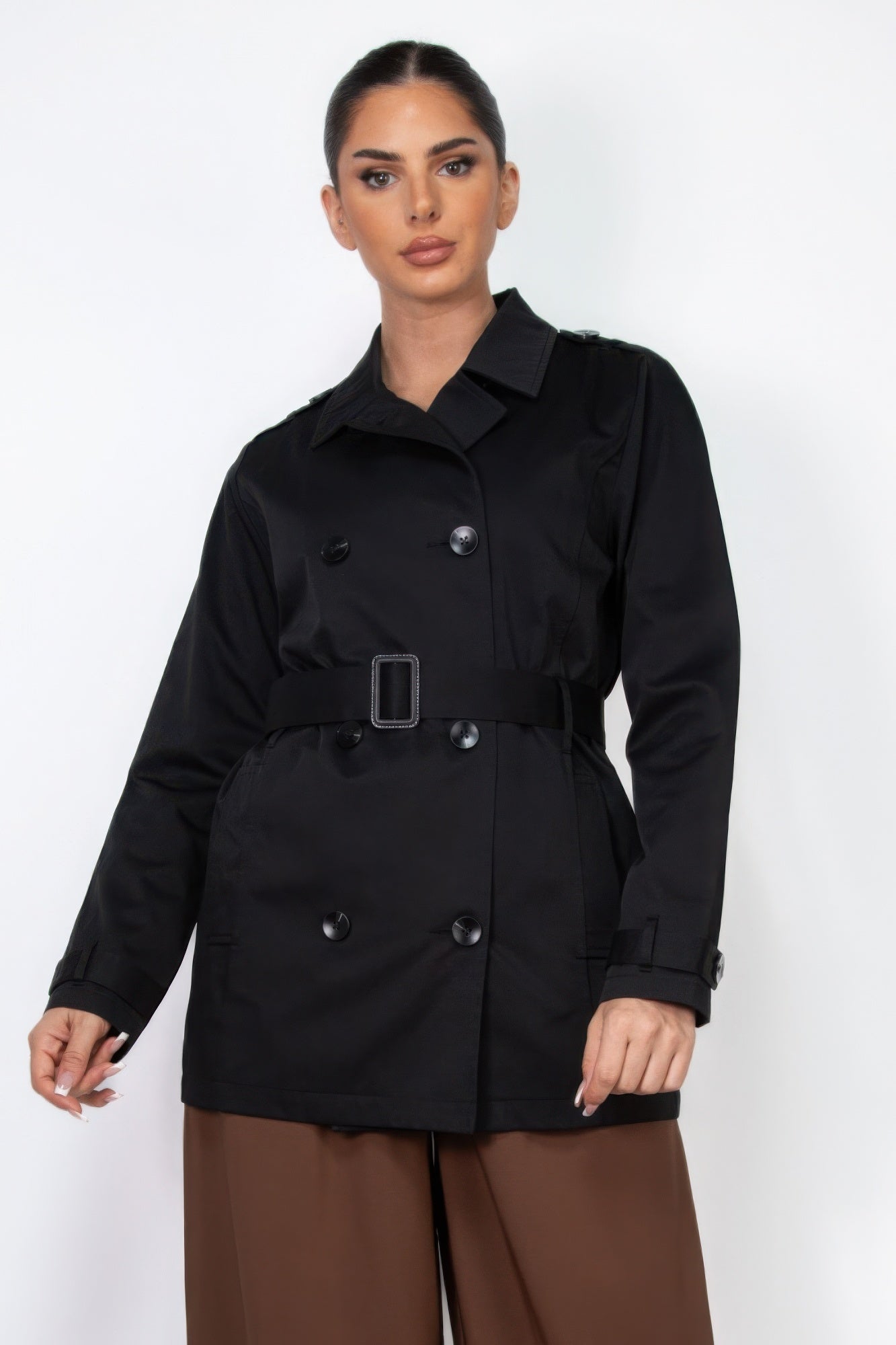 Double-breasted Notch Belted Coat product image