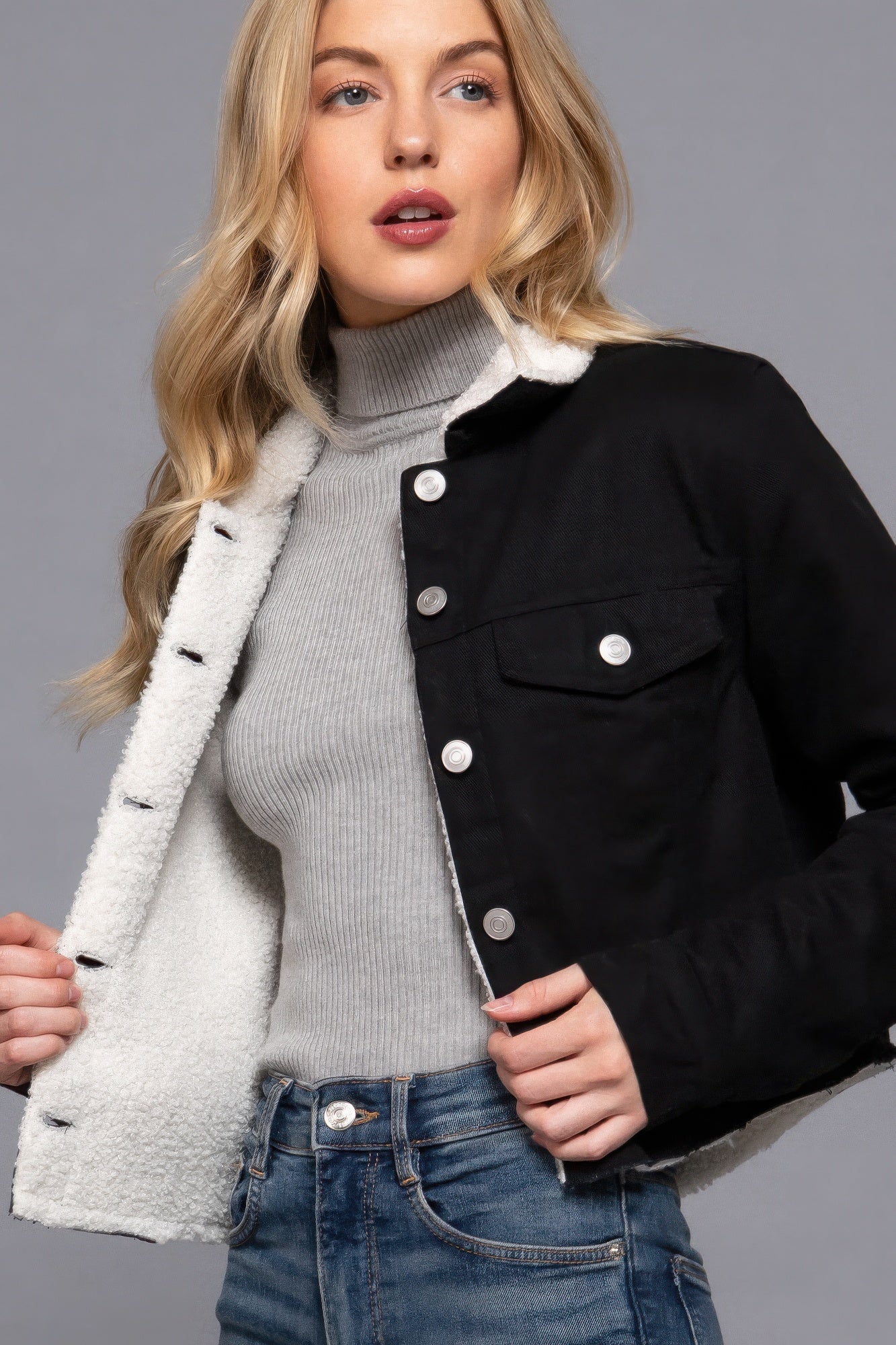 Button Closure Sherpa-lined Twill Jacket product image
