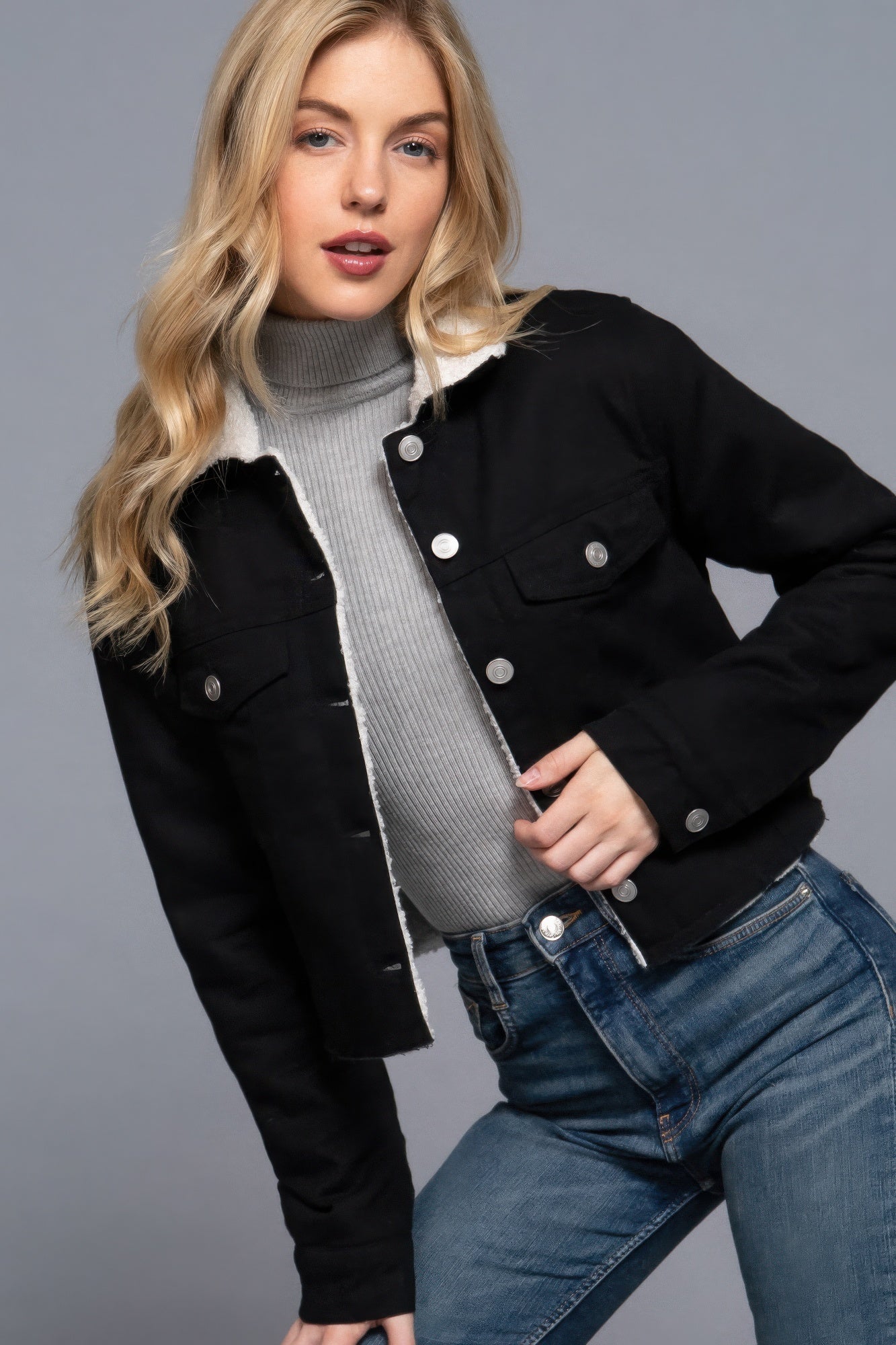 Button Closure Sherpa-lined Twill Jacket product image