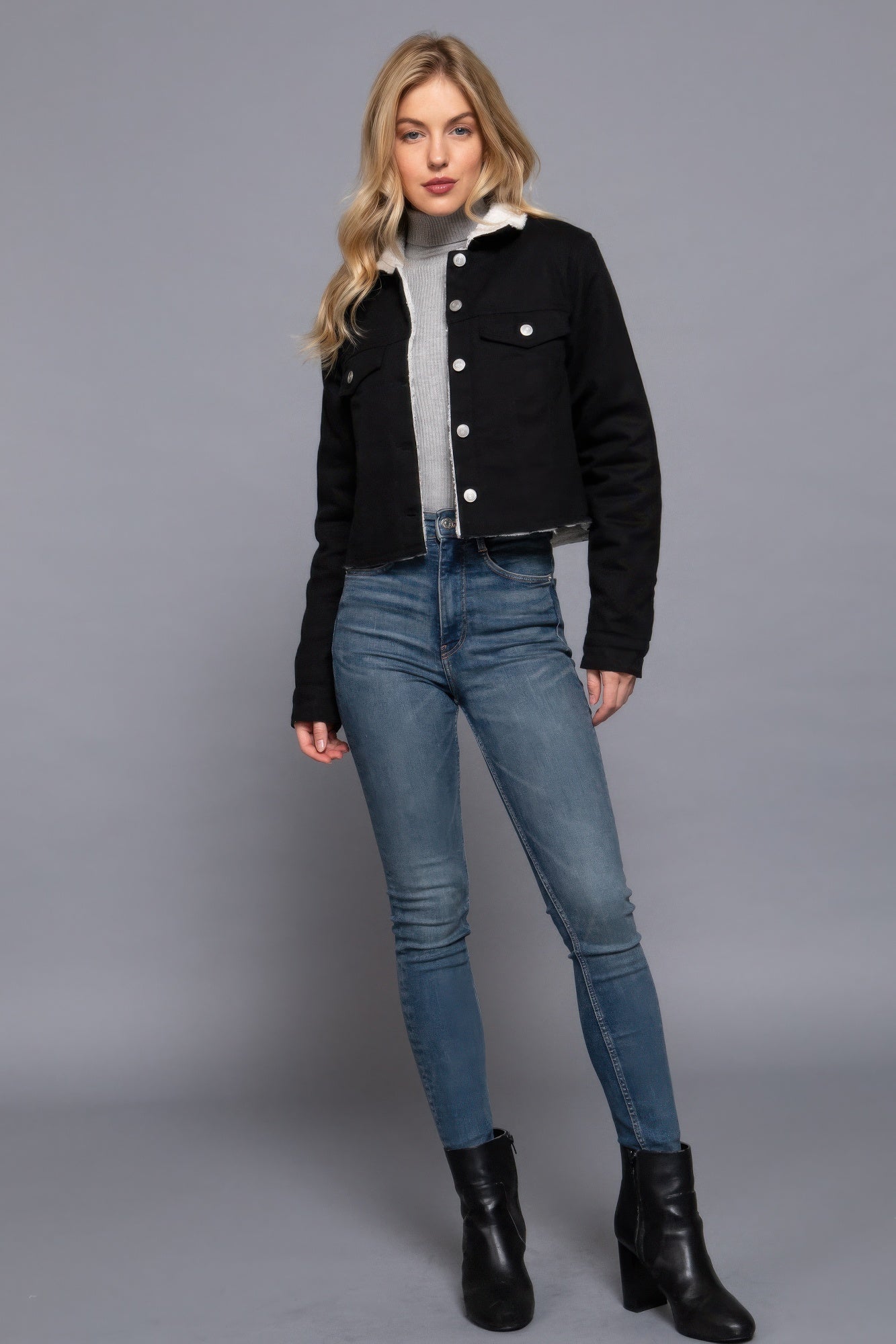 Button Closure Sherpa-lined Twill Jacket product image