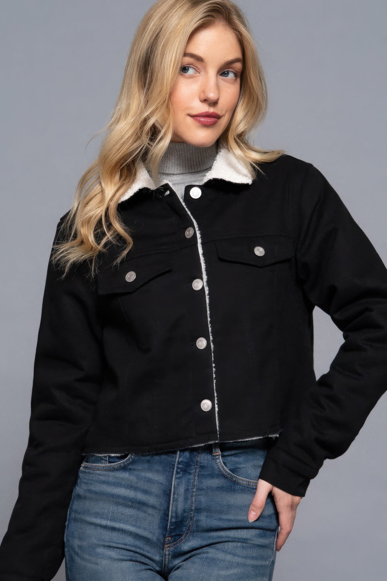 Button Closure Sherpa-lined Twill Jacket product image