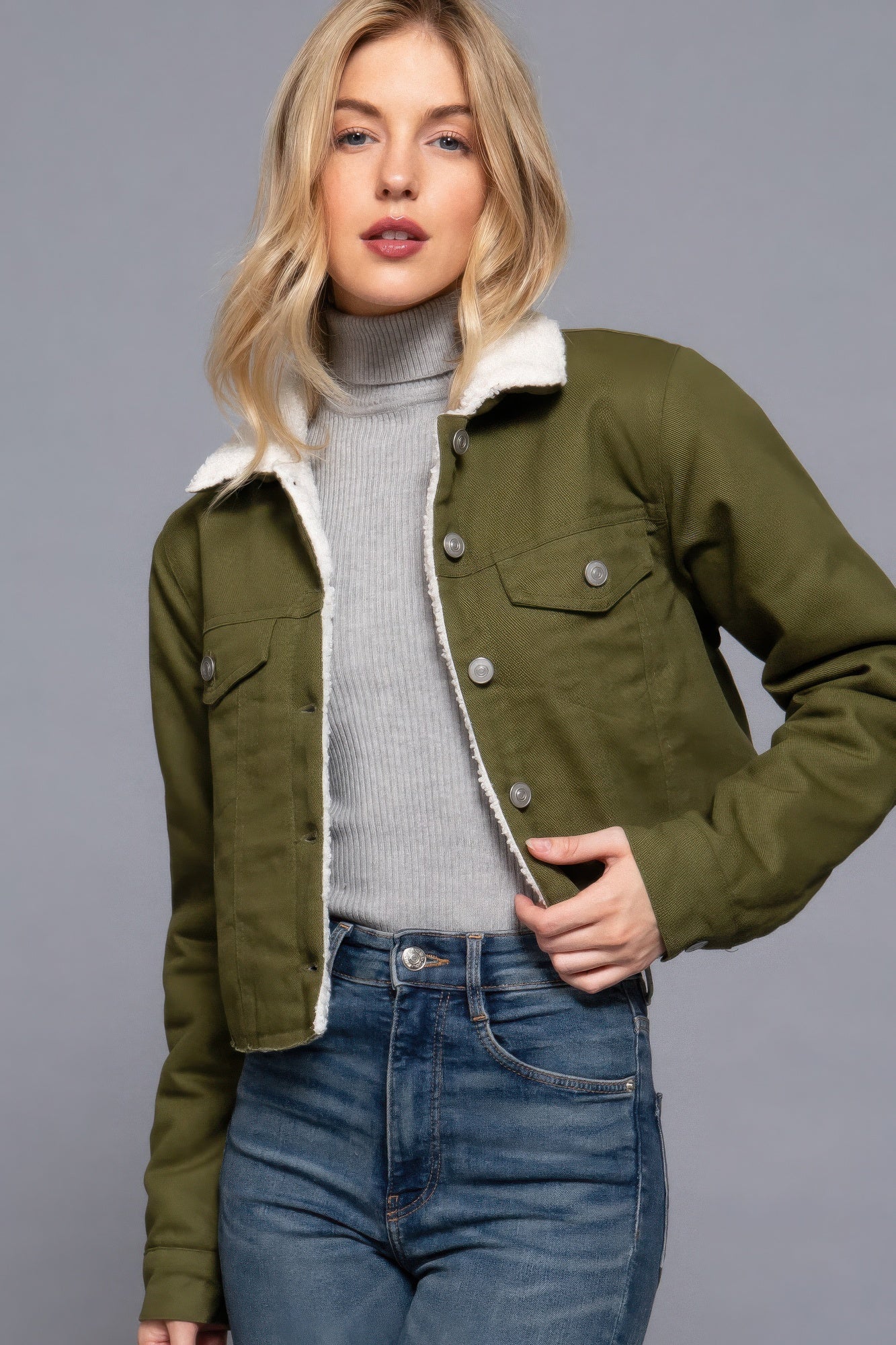 Button Closure Sherpa-lined Twill Jacket product image
